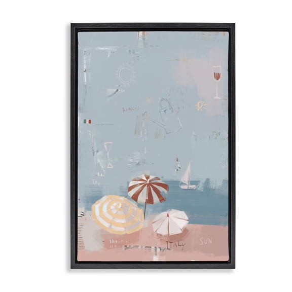 Stupell Industries Abstract Coastal Beach Vacation Black Framed Floater Canvas Wall Art design by Anna Lischenko, 25 x 17