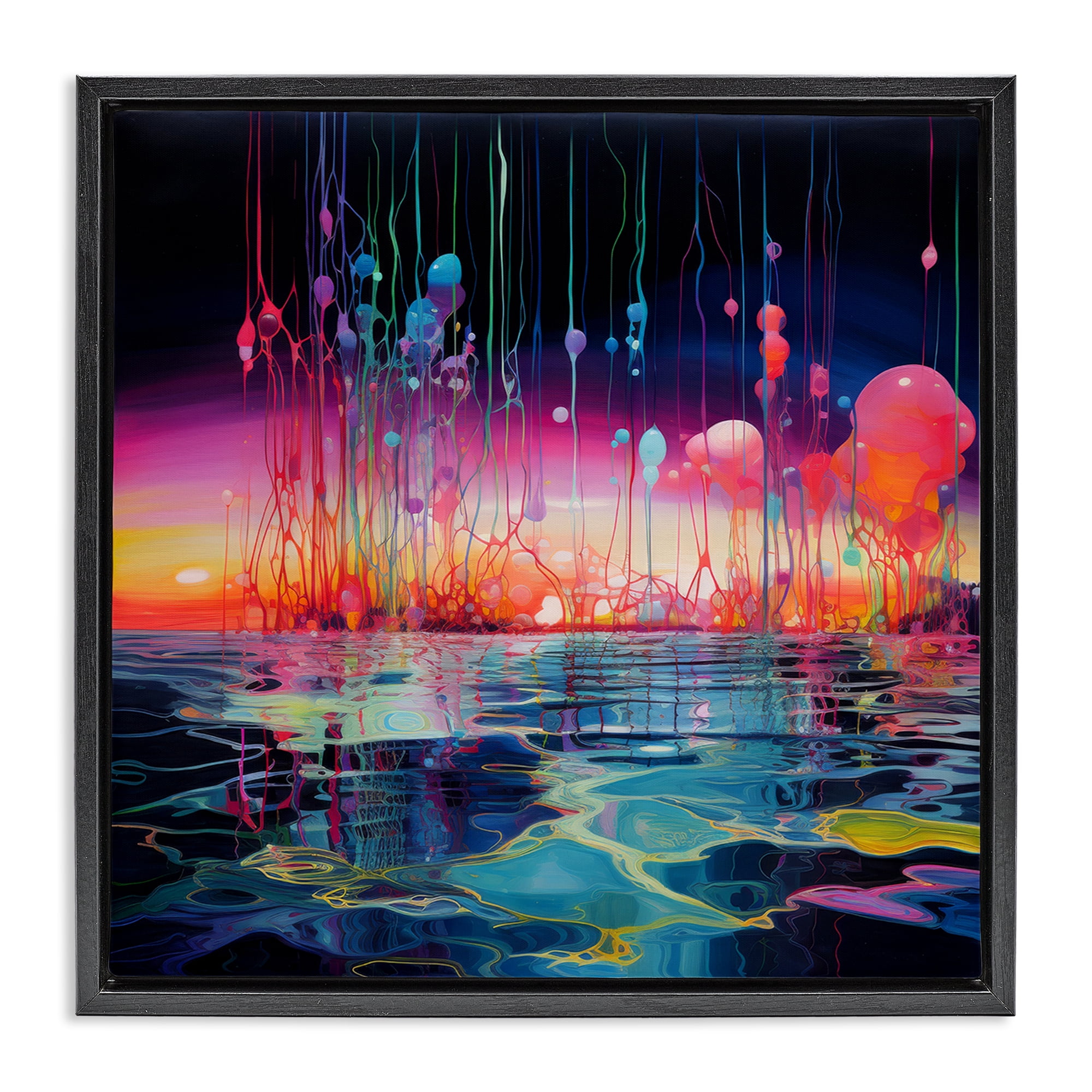 Stupell Industries Abstract Coastal Landscape Abstract Painting Black Floater Framed Canvas Art Print Wall Art, 25 x 25