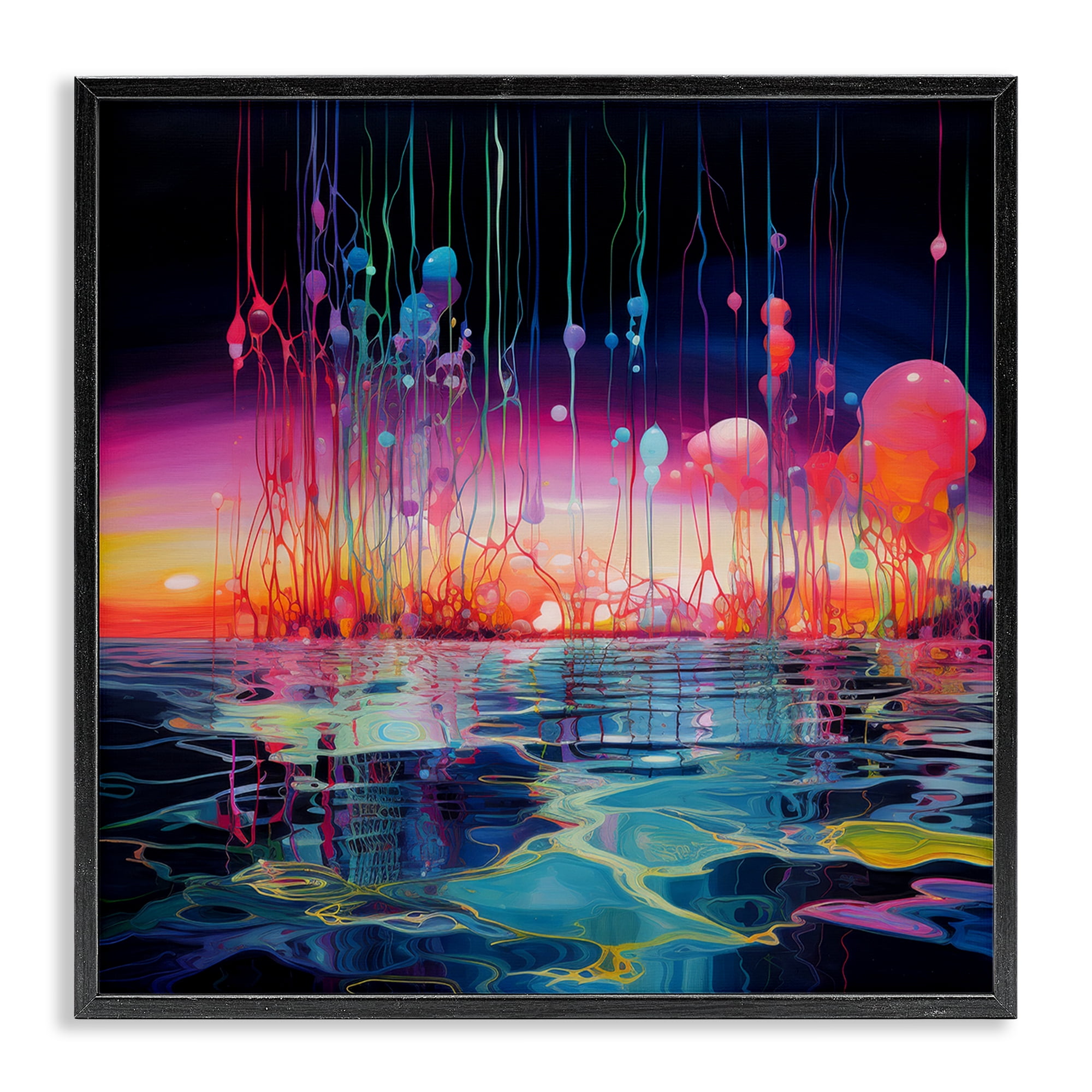Stupell Industries Abstract Coastal Landscape Abstract Painting Black Framed Art Print Wall Art, 24 x 24