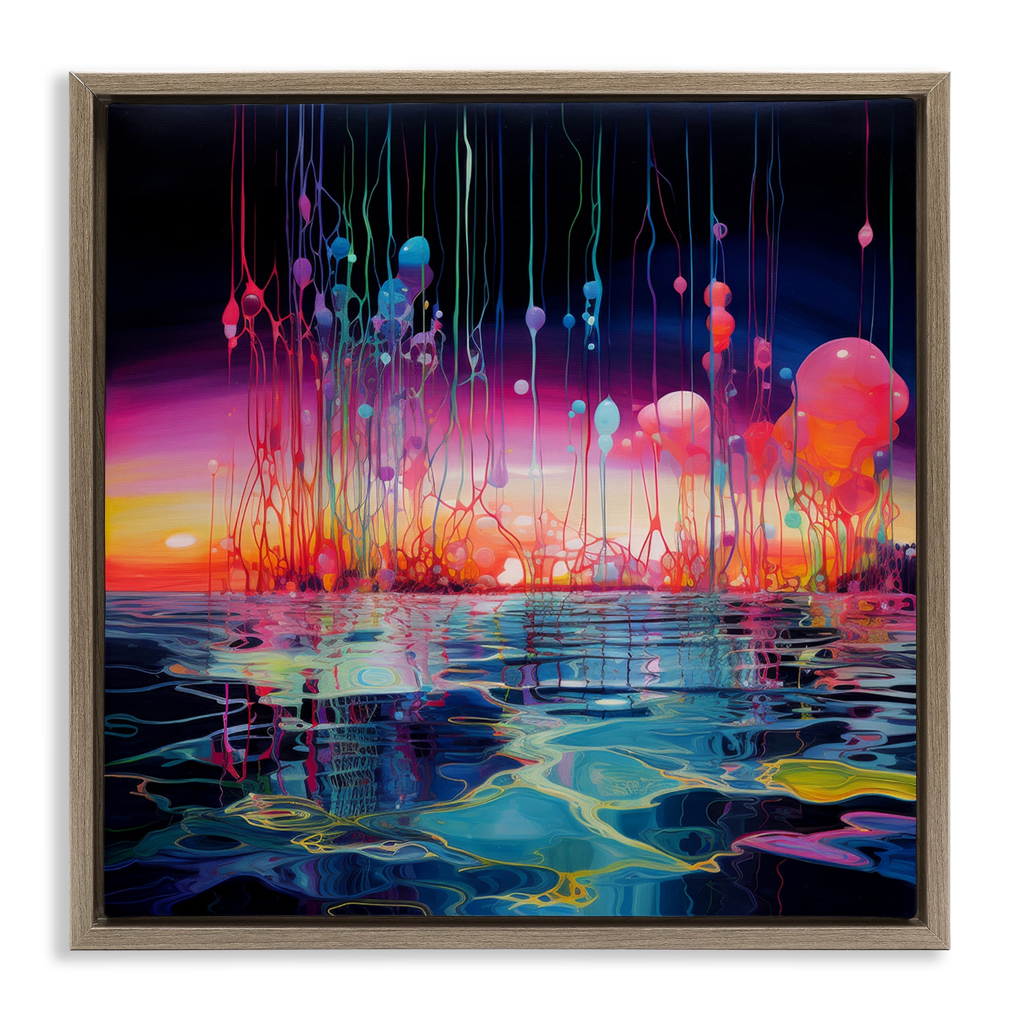 Stupell Industries Abstract Coastal Landscape Abstract Painting Brown Floater Framed Canvas Art Print Wall Art, 25 x 25