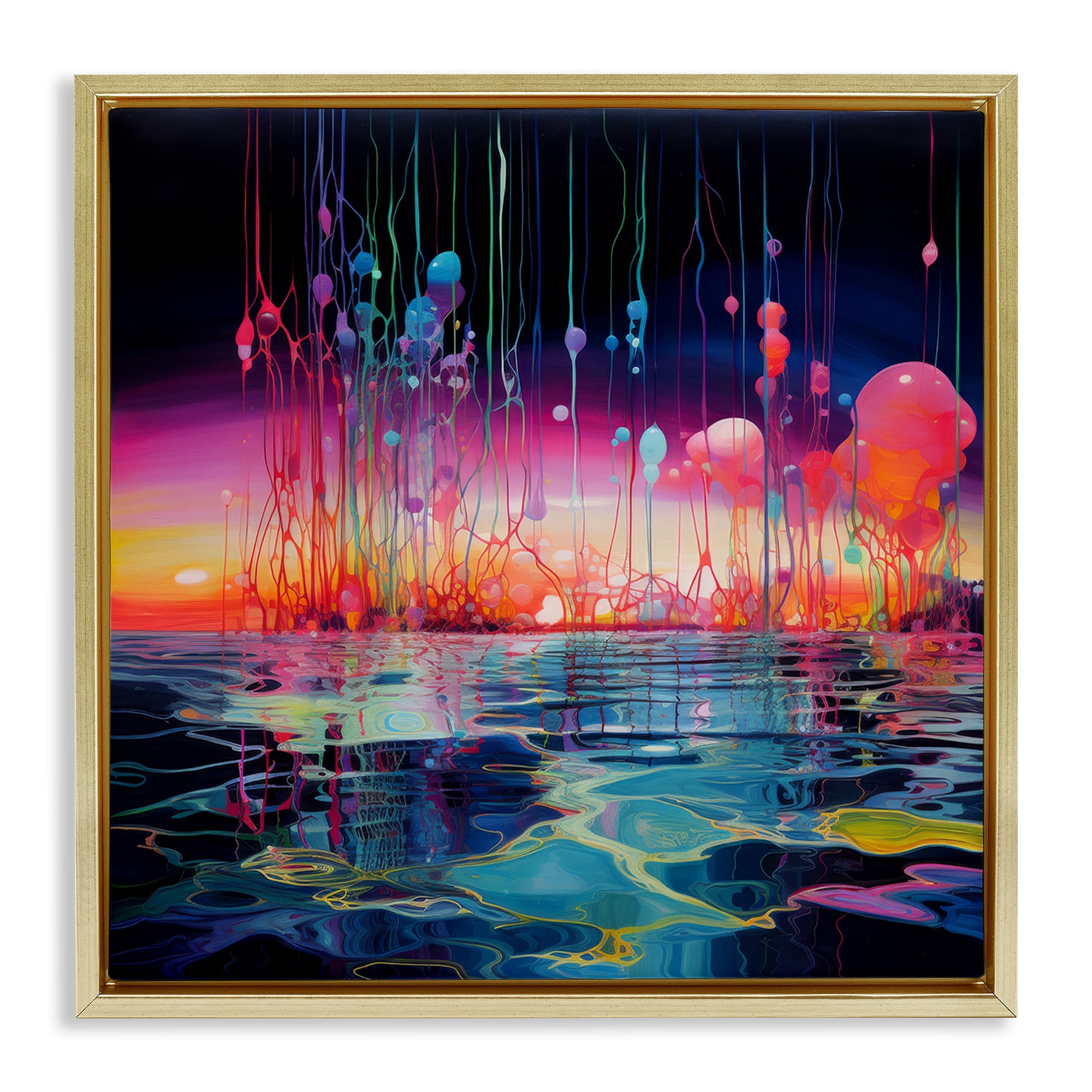 Stupell Industries Abstract Coastal Landscape Abstract Painting Gold Floater Framed Canvas Art Print Wall Art, 18 x 18