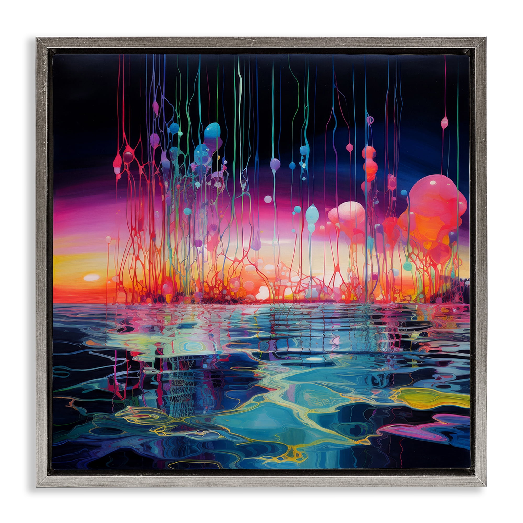 Stupell Industries Abstract Coastal Landscape Abstract Painting Gray Floater Framed Canvas Art Print Wall Art, 18 x 18