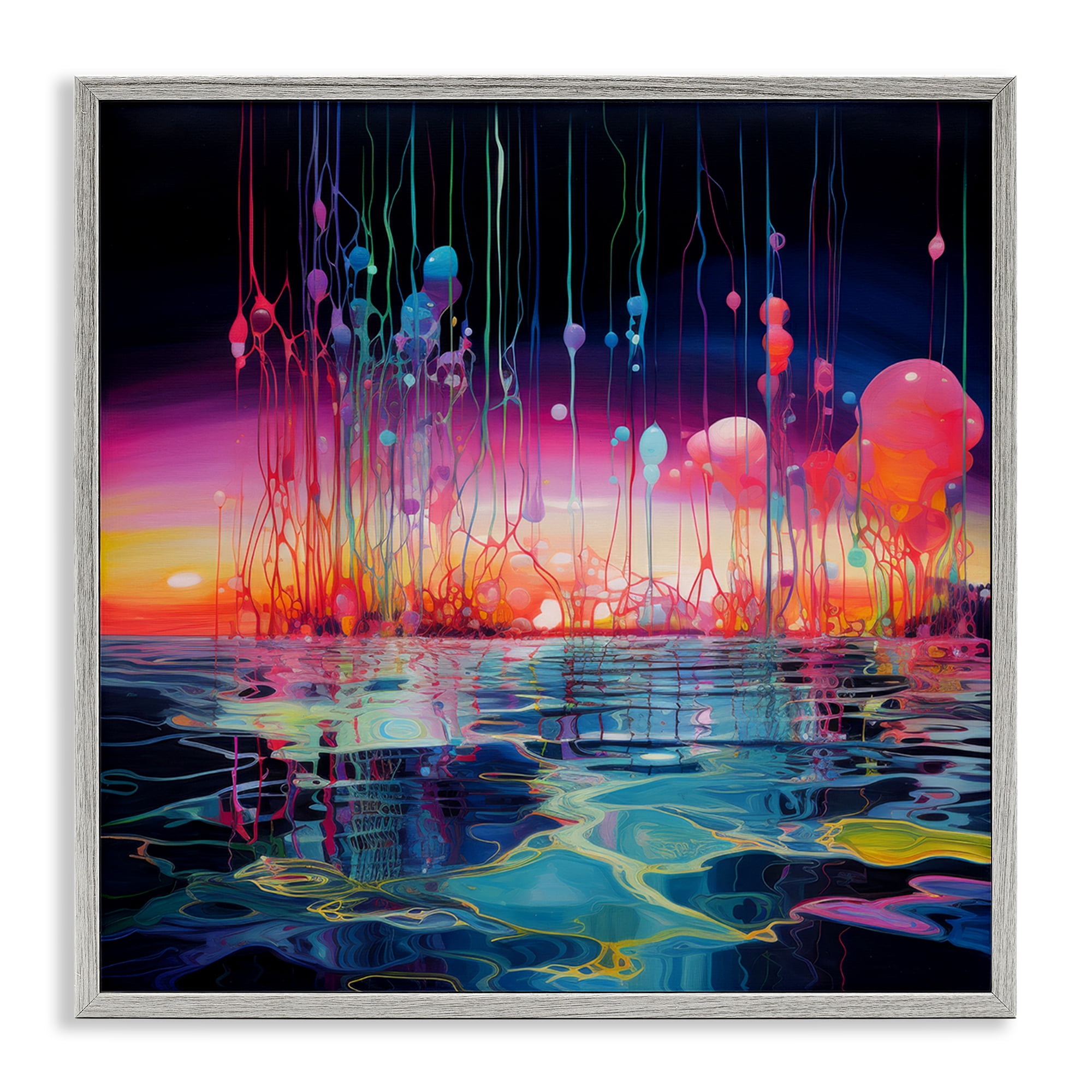 Stupell Industries Abstract Coastal Landscape Abstract Painting Gray Framed Art Print Wall Art, 17 x 17