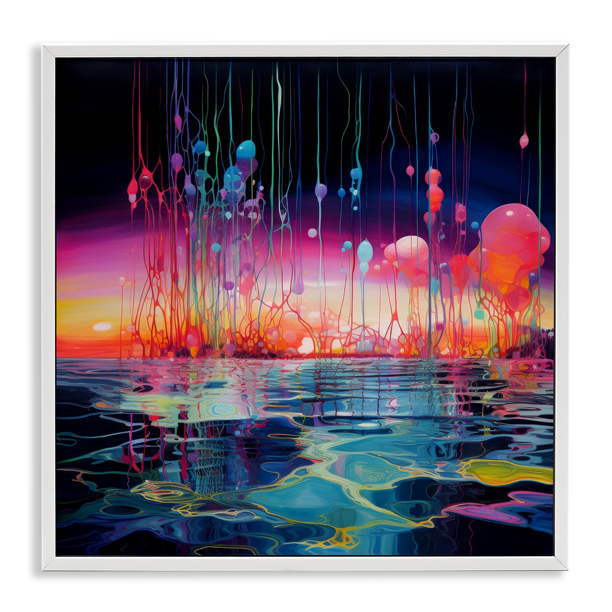 Stupell Industries Abstract Coastal Landscape Abstract Painting White Framed Art Print Wall Art, 24 x 24