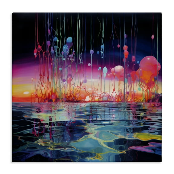 Stupell Industries Abstract Coastal Landscape Abstract Painting Wrapped Canvas Art Print Wall Art, 17 x 17