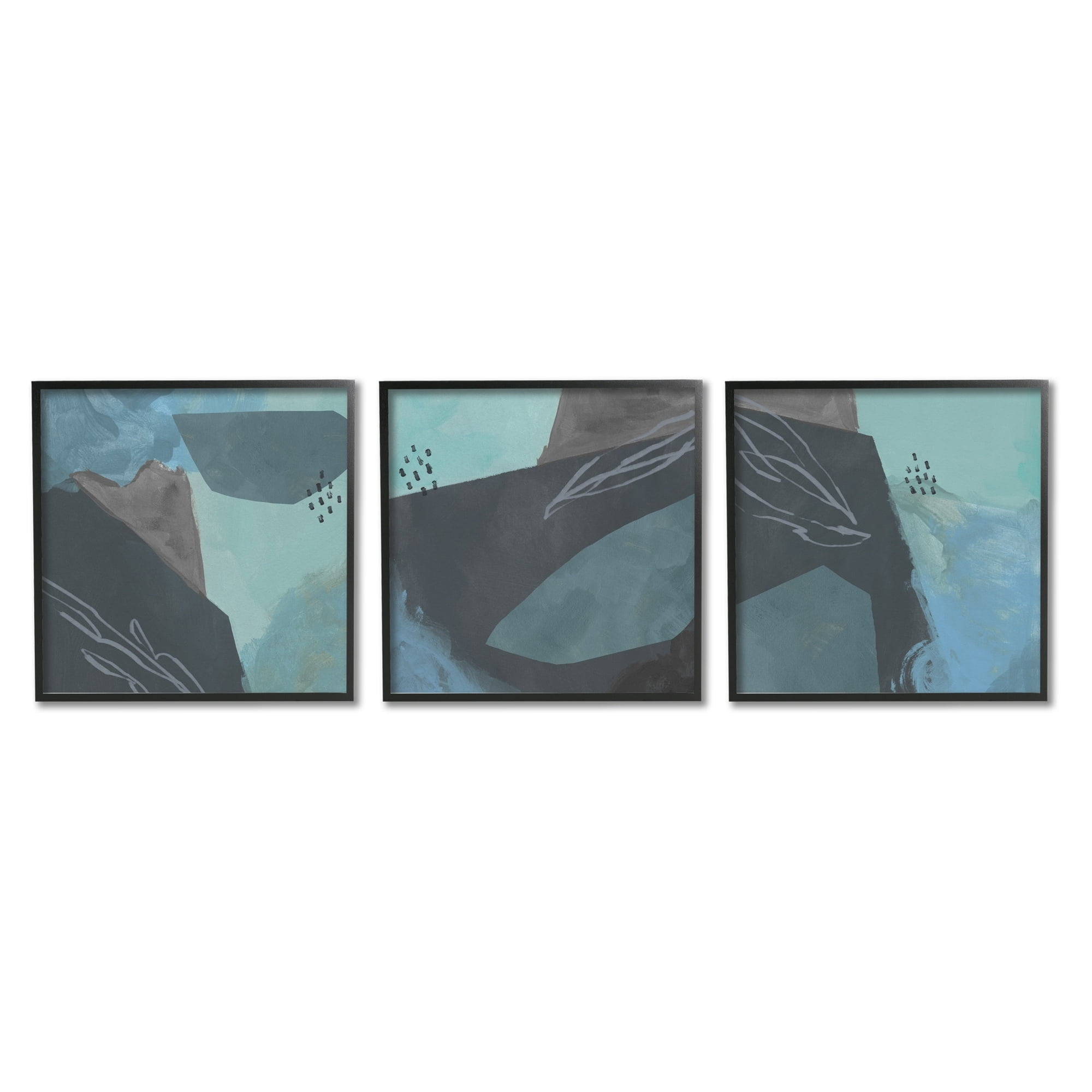 Stupell Industries Abstract Coastal Rocks Expressive Blue Grey Abstract Painting Black Framed Art Print Wall Art, 12 x 12, Set of 3