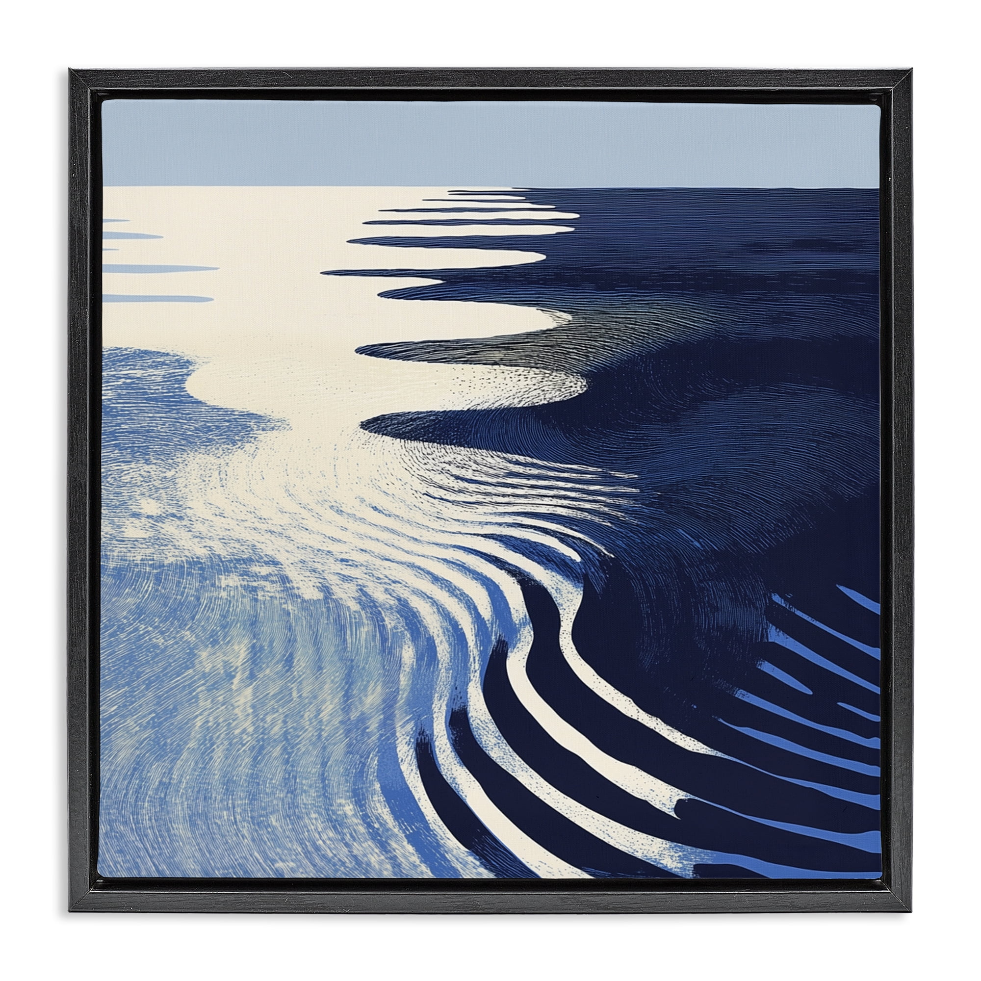 Stupell Industries Abstract Cobalt Ripples Black Framed Floater Canvas Wall Art, design by Walker Noble