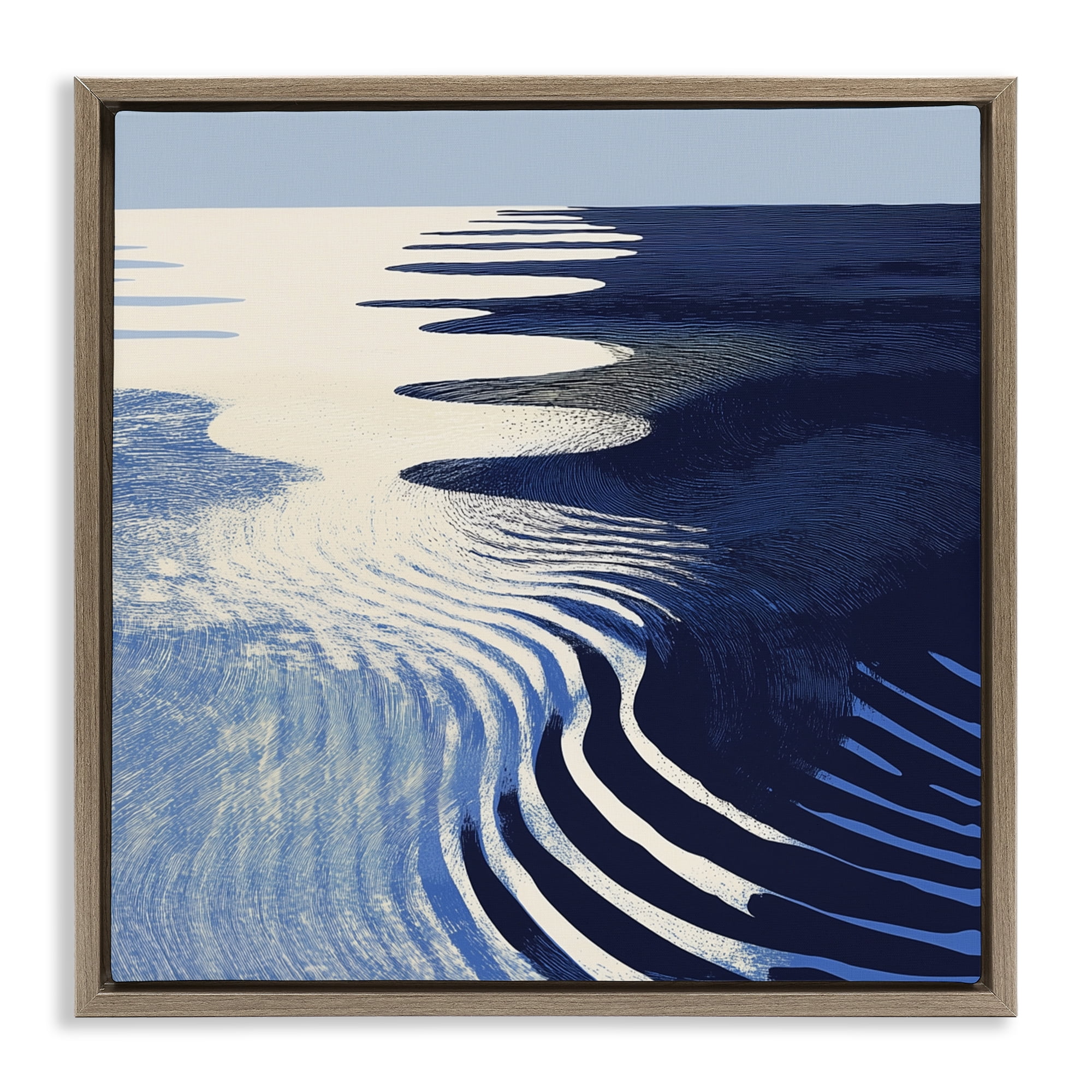 Stupell Industries Abstract Cobalt Ripples Brown Framed Floater Canvas Wall Art, design by Walker Noble