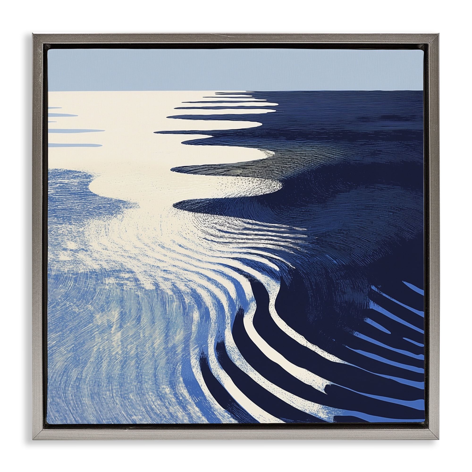Stupell Industries Abstract Cobalt Ripples Gray Framed Floater Canvas Wall Art, design by Walker Noble