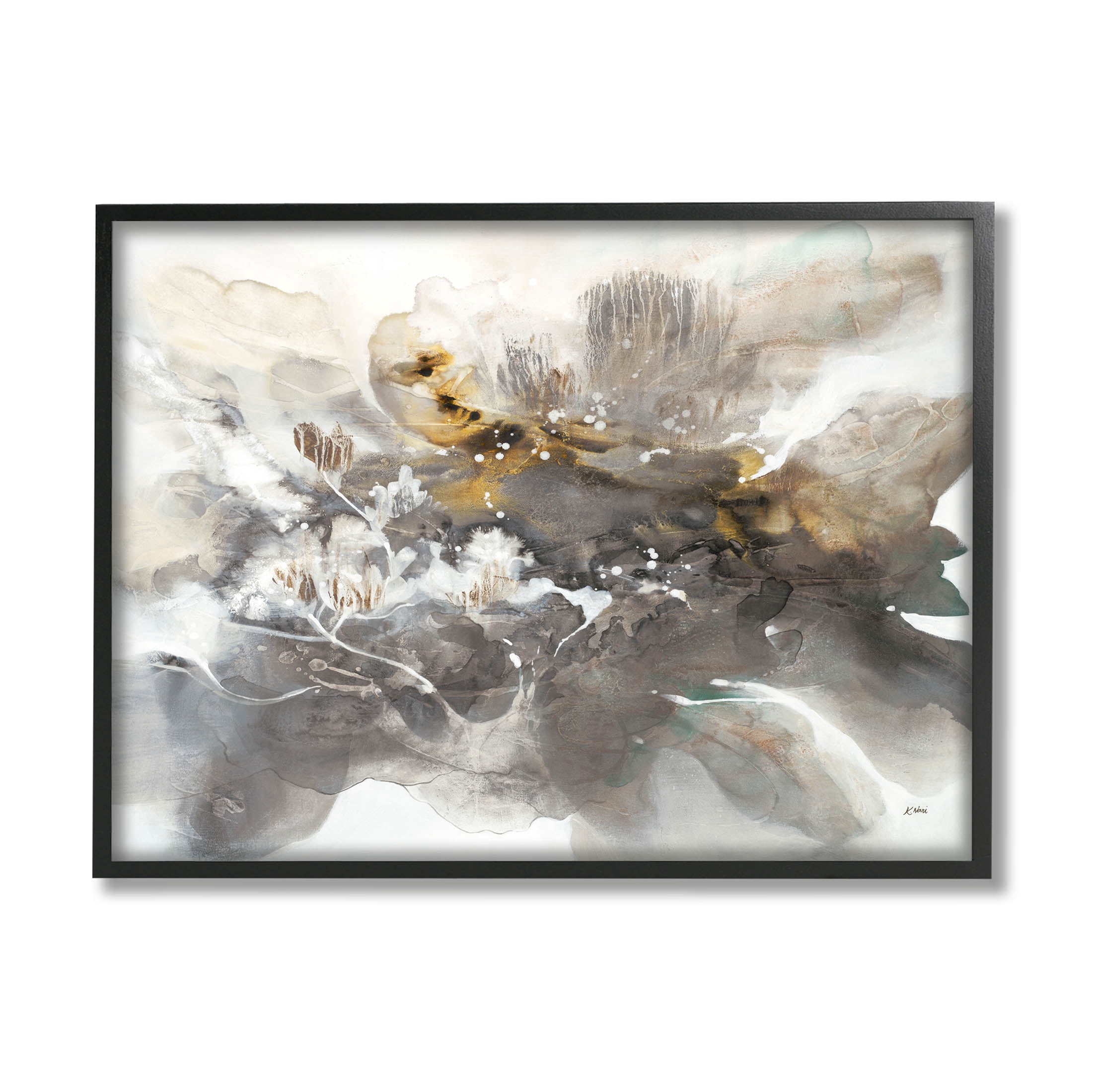 Stupell Industries Abstract Collage Botanical Detail Painting Black Framed Art Print Wall Art, Design by K. Nari