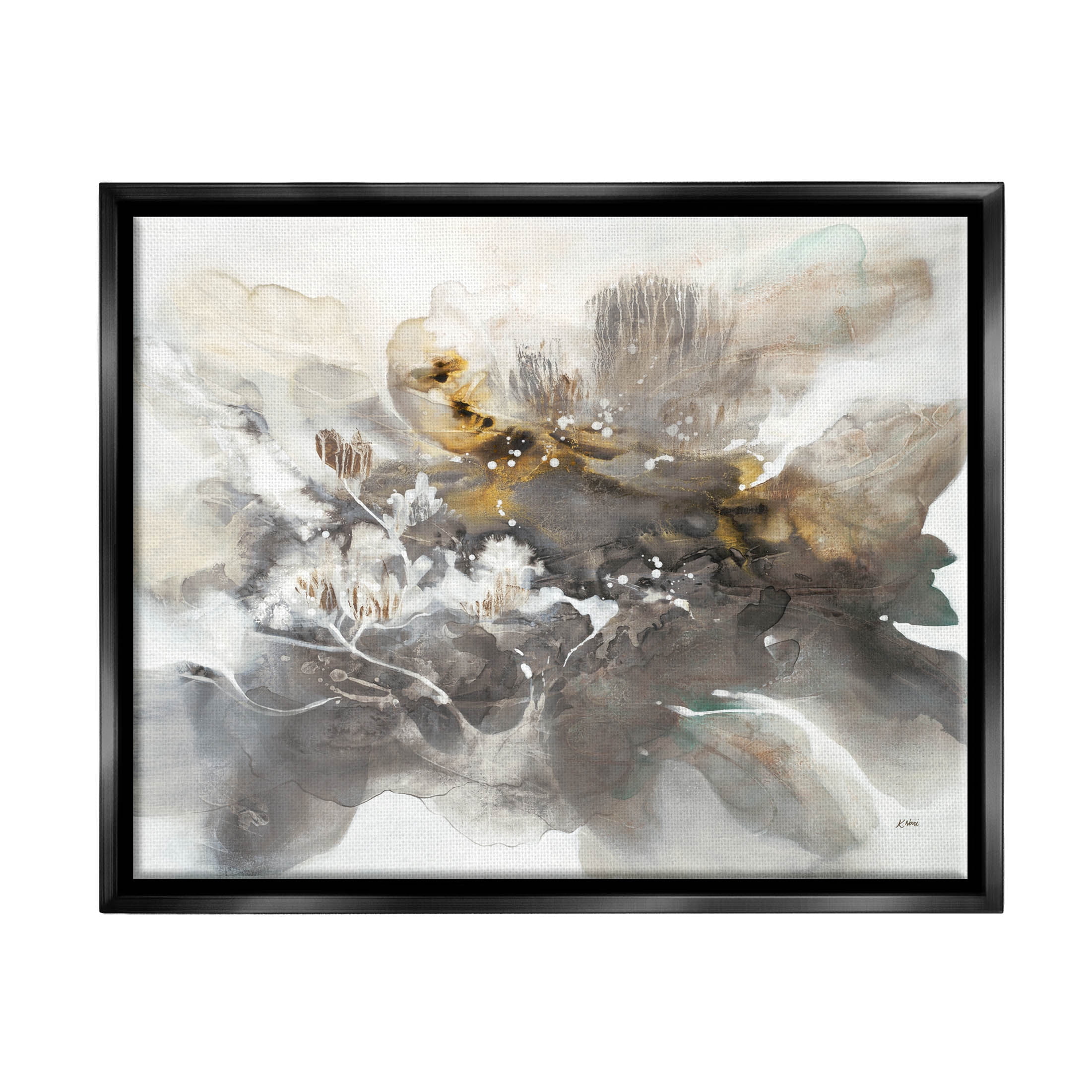 Stupell Industries Abstract Collage Botanical Detail Painting Jet Black Floating Framed Canvas Print Wall Art, Design by K. Nari