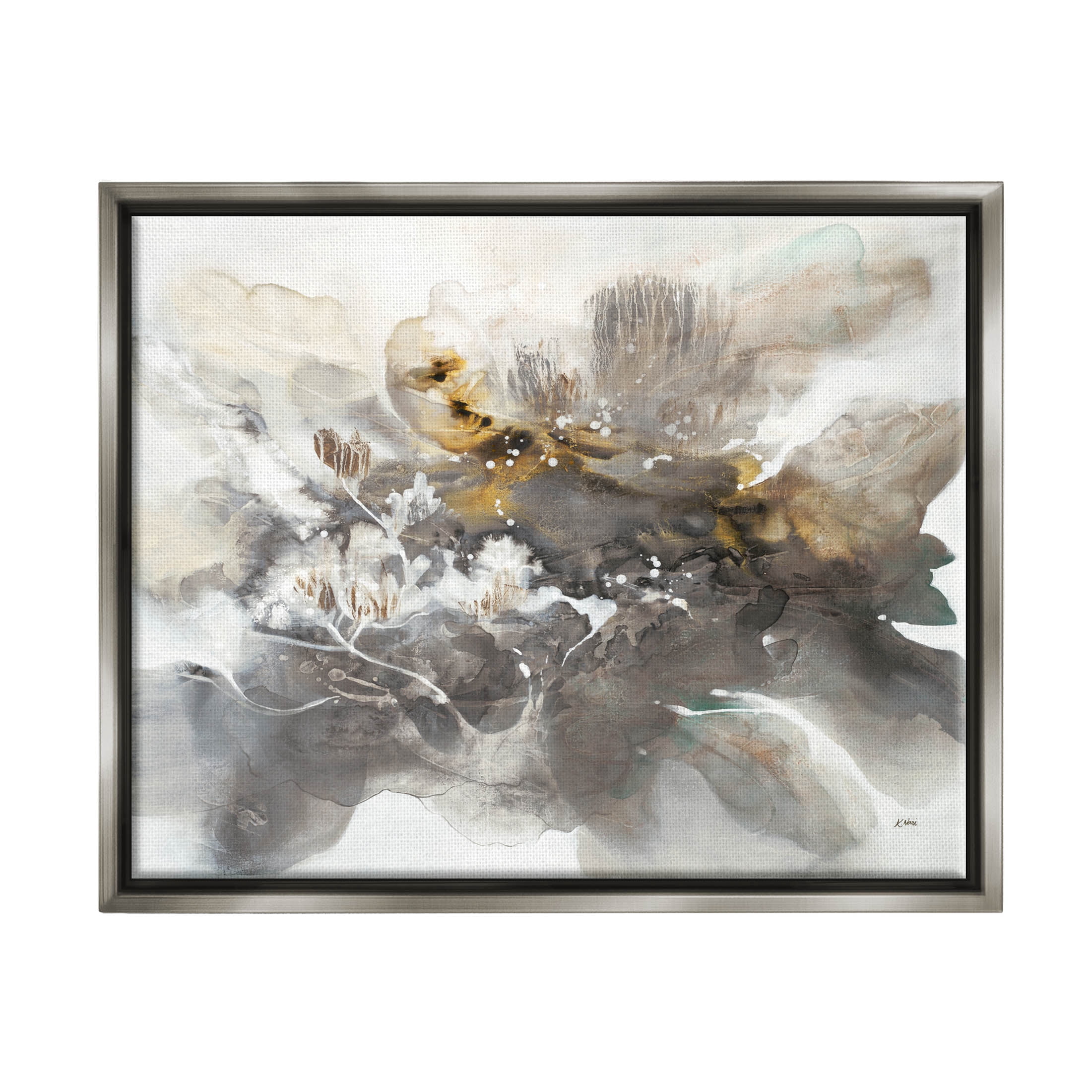 Stupell Industries Abstract Collage Botanical Detail Painting Luster Gray Floating Framed Canvas Print Wall Art, Design by K. Nari