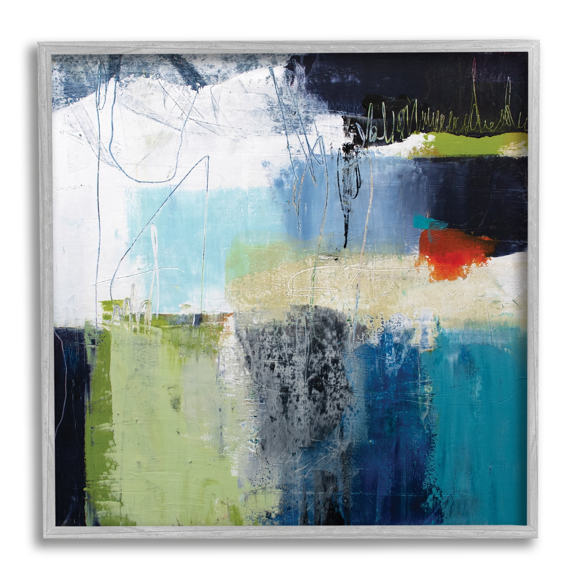 Stupell Industries Abstract Collage of Chaotic Shapes Blue Green, 24 x 24, Designed by Pamela K. Beer