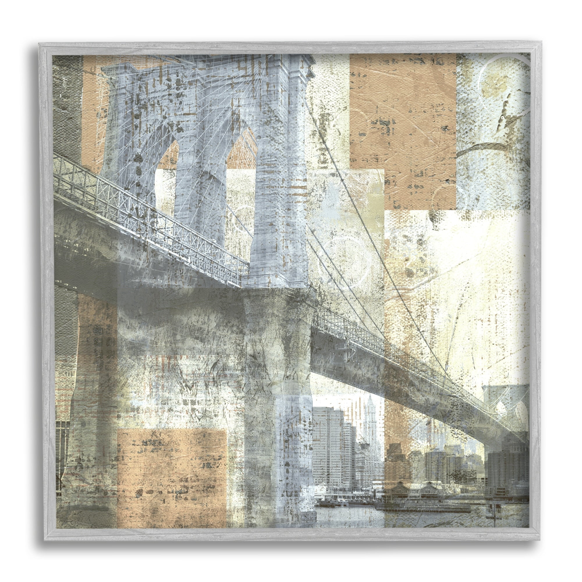 Stupell Industries Abstract Collaged Cityscape Arched Bridge Water Boats, 24 x 24, Design by Katrina Craven