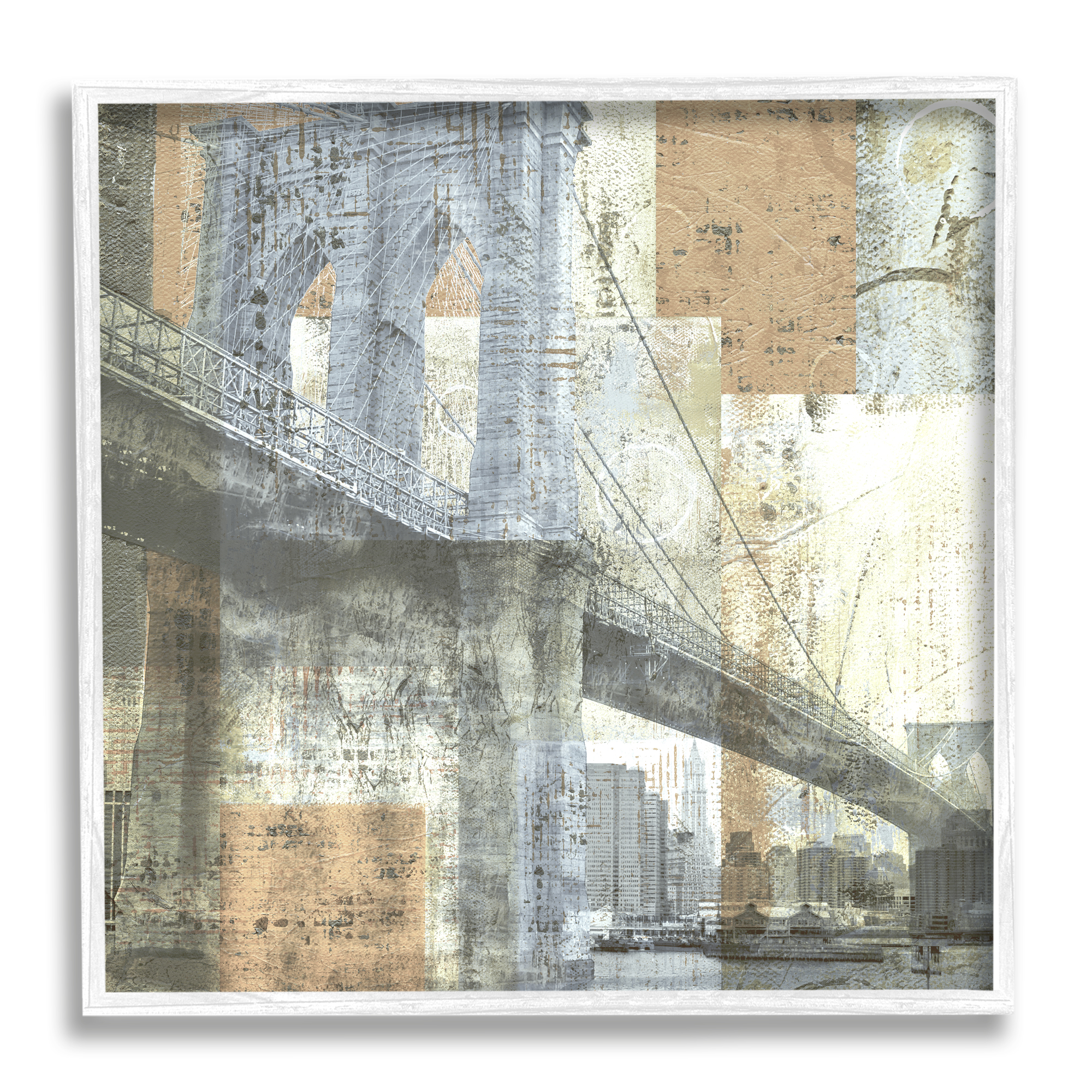 Stupell Industries Abstract Collaged Cityscape Arched Bridge Water Boats, 24 x 24, Design by Katrina Craven