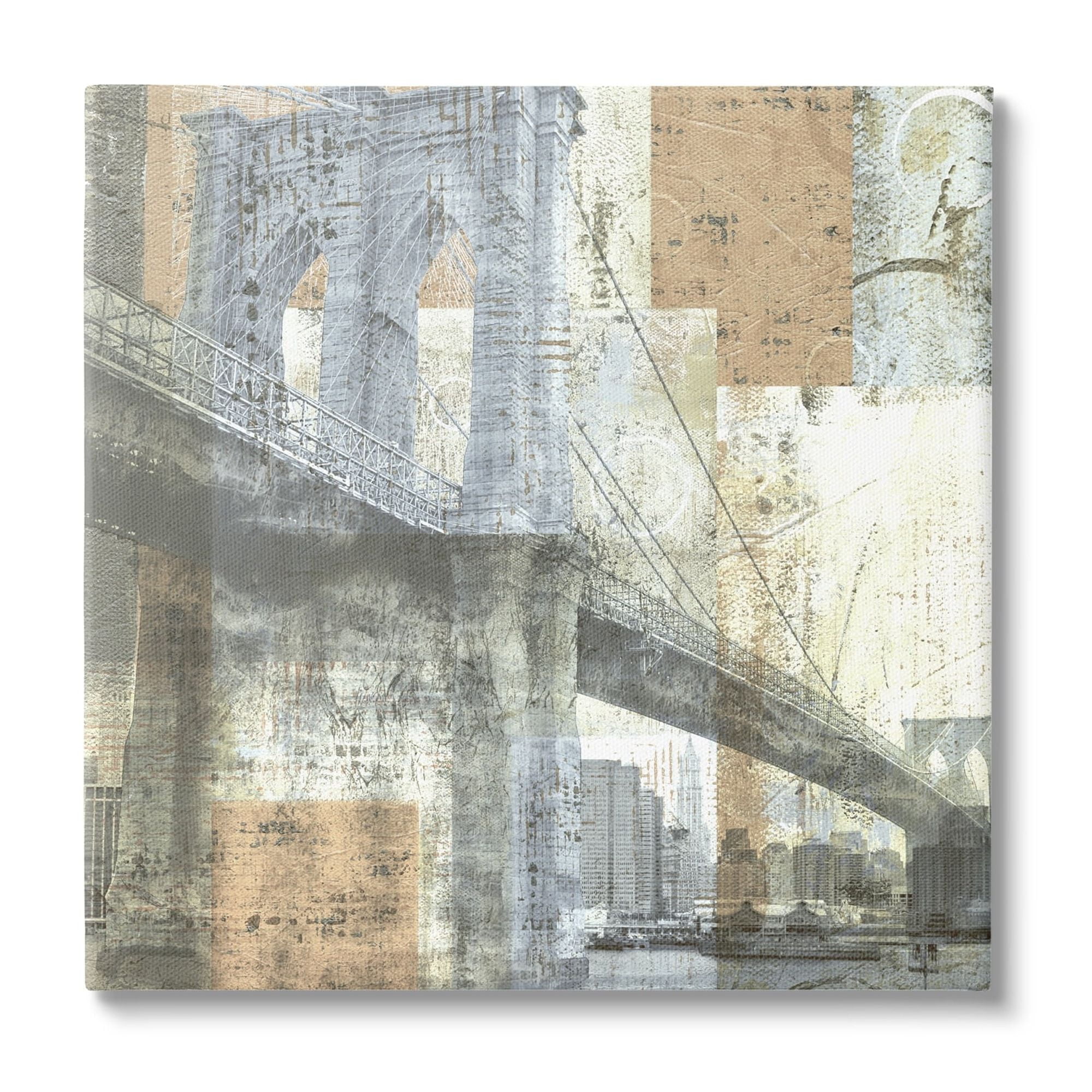 Stupell Industries Abstract Collaged Cityscape Arched Bridge Water Boats, 24 x 24, Design by Katrina Craven
