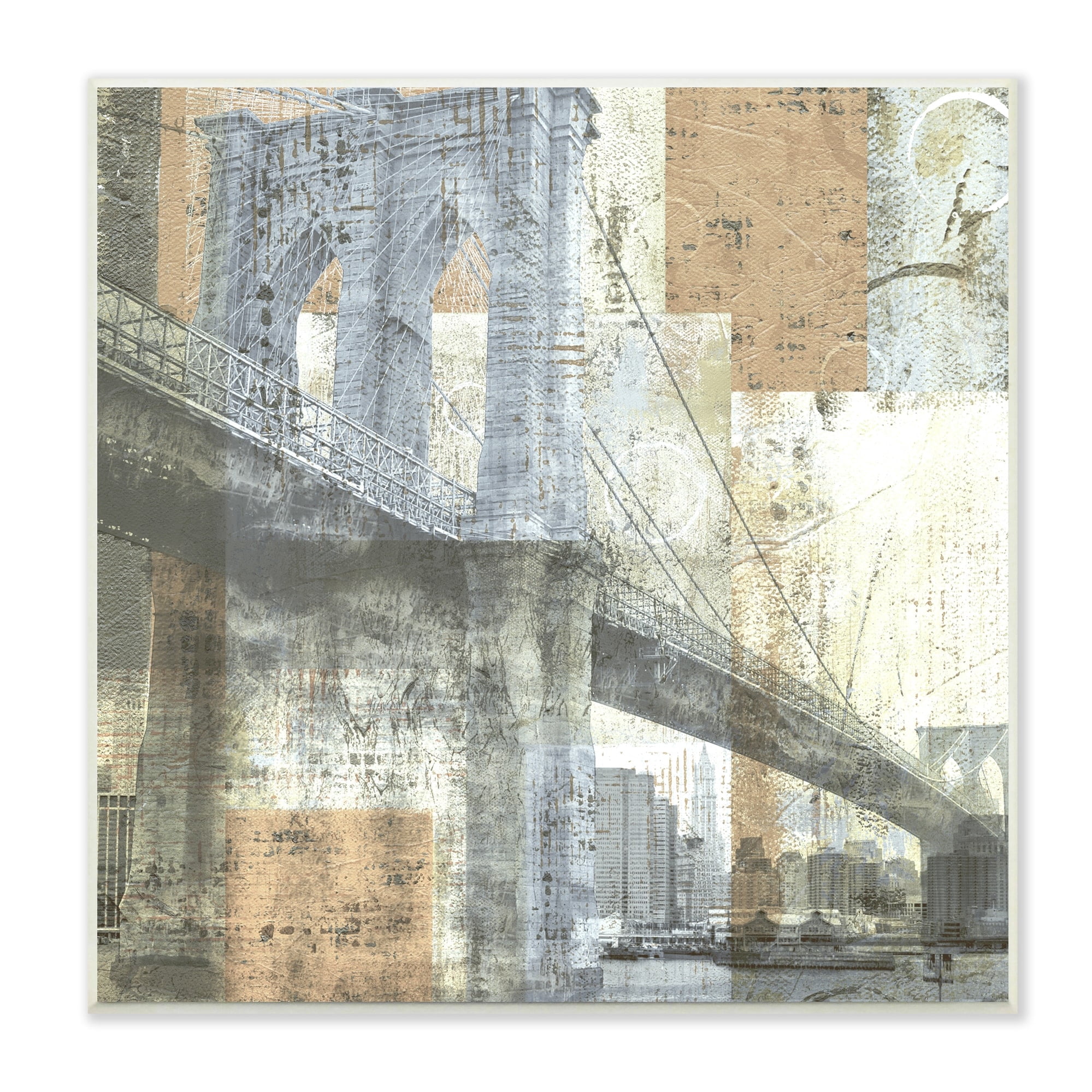 Stupell Industries Abstract Collaged Cityscape Arched Bridge Water Boats Modern Painting Unframed Art Print Wall Art, 12 x 12, Design by Katrina Craven