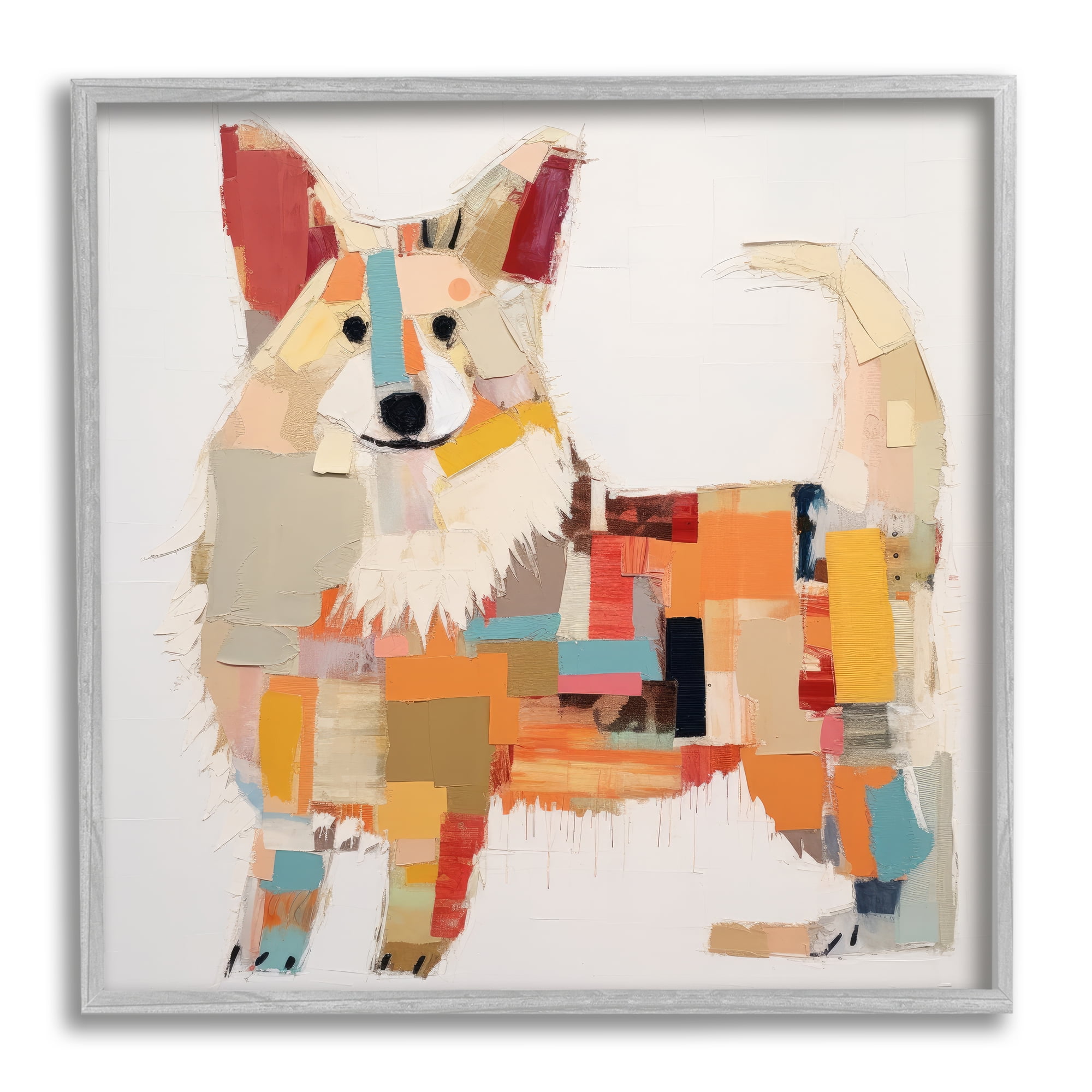 Stupell Industries Abstract Collie Dog Animals & Insects Painting Gray Framed Art Print Wall Art, 17 x 17