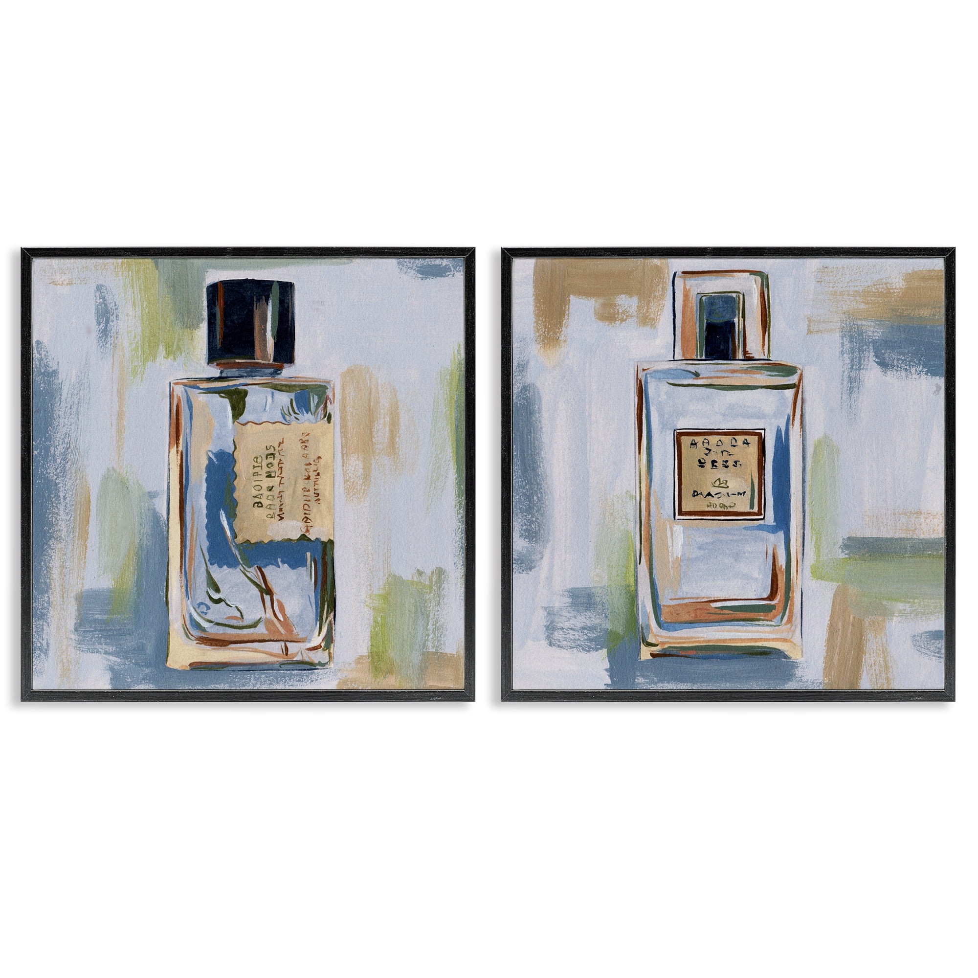 Stupell Industries Abstract Cologne Perfume Bottle Fashion Painting Black Framed Art Print Wall Art, 17 x 17, Set of 2