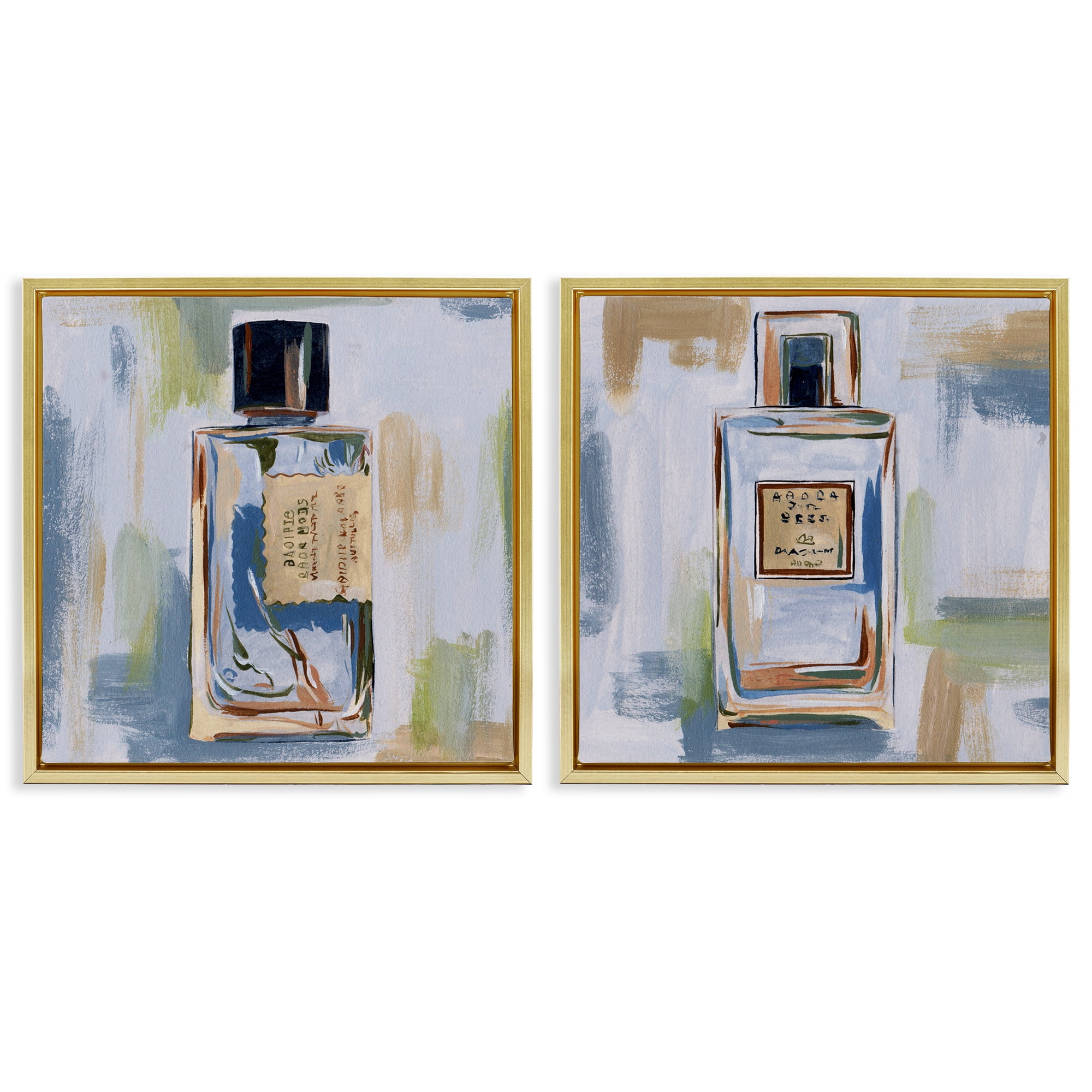 Stupell Industries Abstract Cologne Perfume Bottle Fashion Painting Gold Floater Framed Canvas Art Print Wall Art, 25 x 25, Set of 2