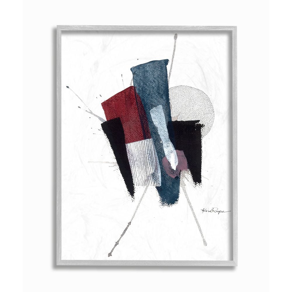 Stupell Industries Abstract Color Brush Strokes over Pointillism Design Framed Wall Art Design by Kim Rupe, 16" x 20", Gray Framed