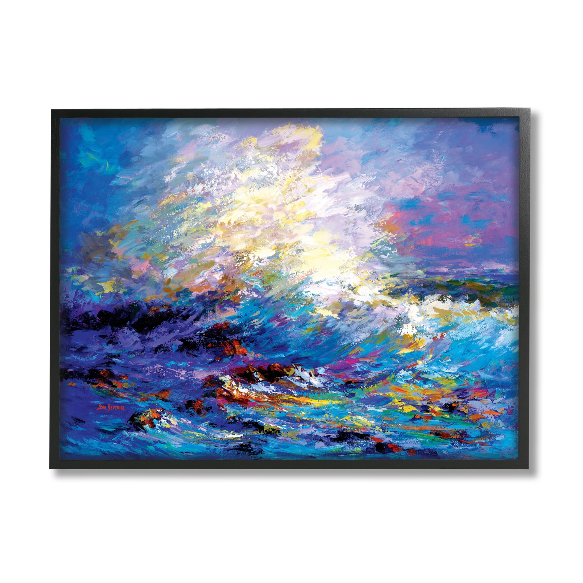 Stupell Industries Abstract Colorful Ocean Waves Landscape Painting Black Framed Art Print Wall Art, 20 x 16