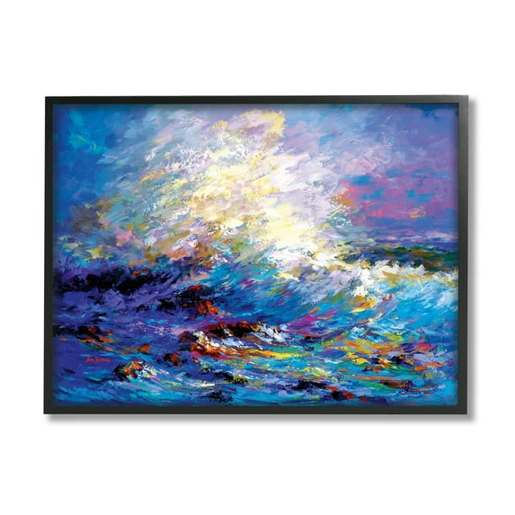 Stupell Industries Abstract Colorful Ocean Waves Landscape Painting Black Framed Art Print Wall Art, 30 x 24