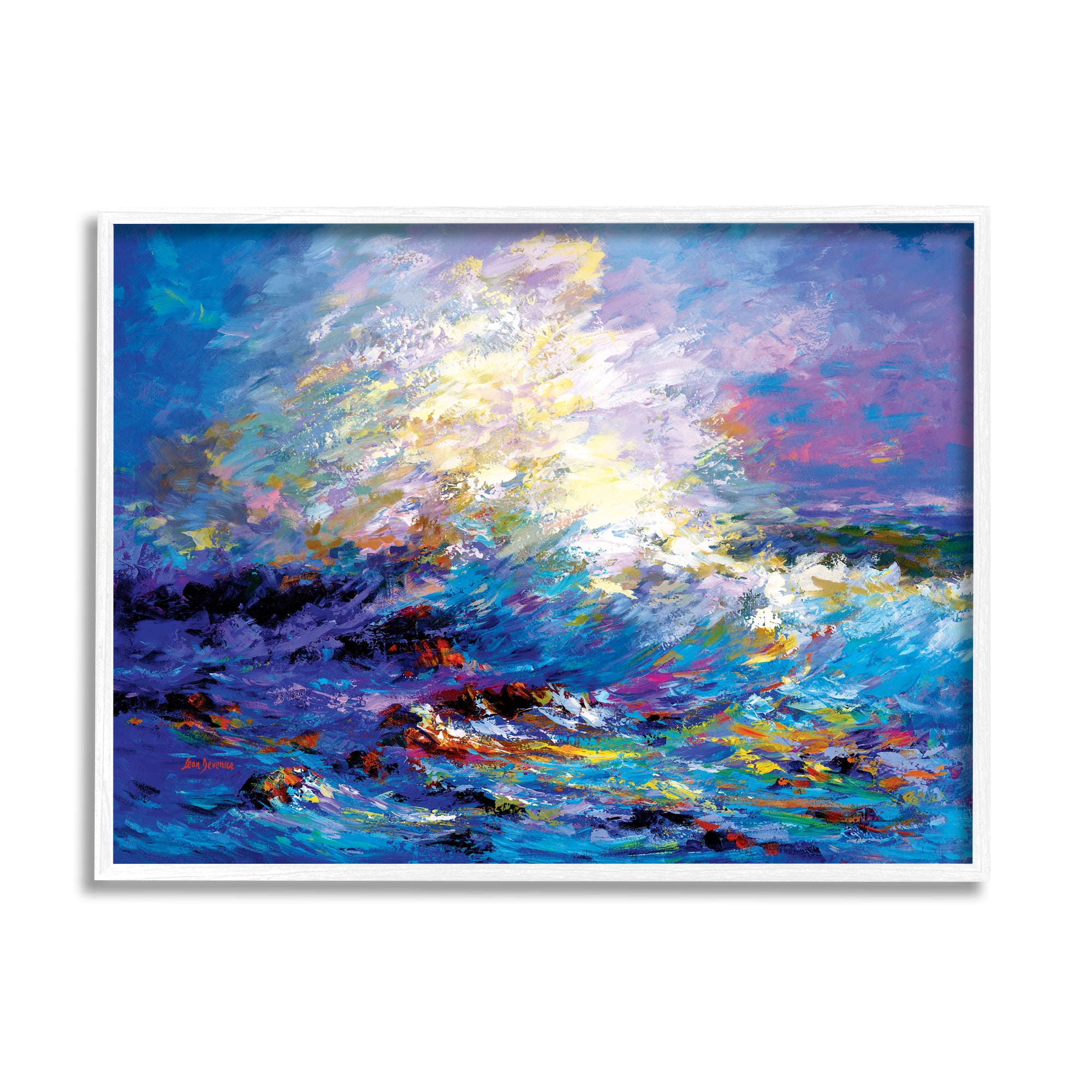 Stupell Industries Abstract Colorful Ocean Waves Landscape Painting White Framed Art Print Wall Art, 30 x 24