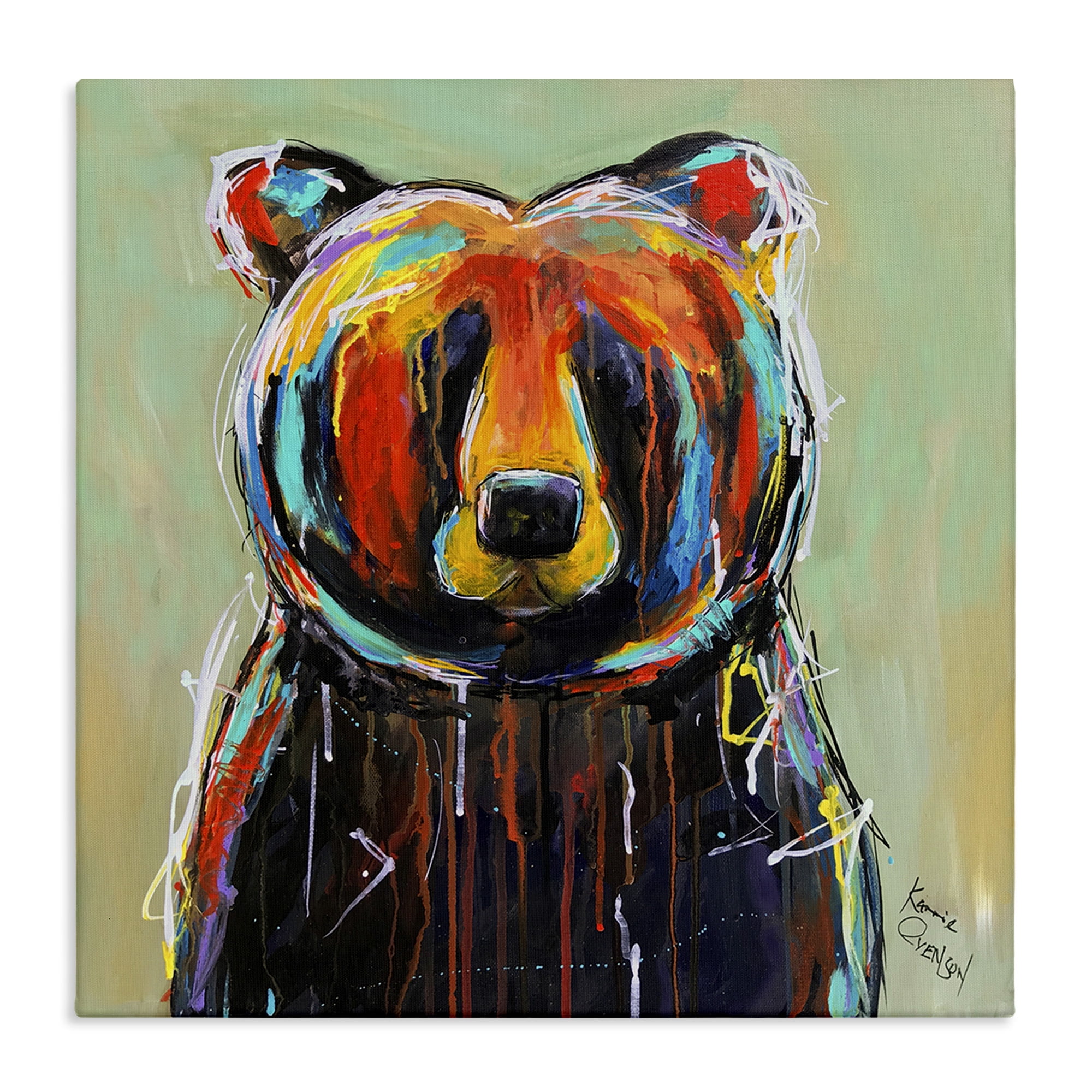 Stupell Industries Abstract Colorful Painted Black Bear Animals & Insects Painting Gallery Wrapped Canvas Art Print Wall Art, 36 x 36