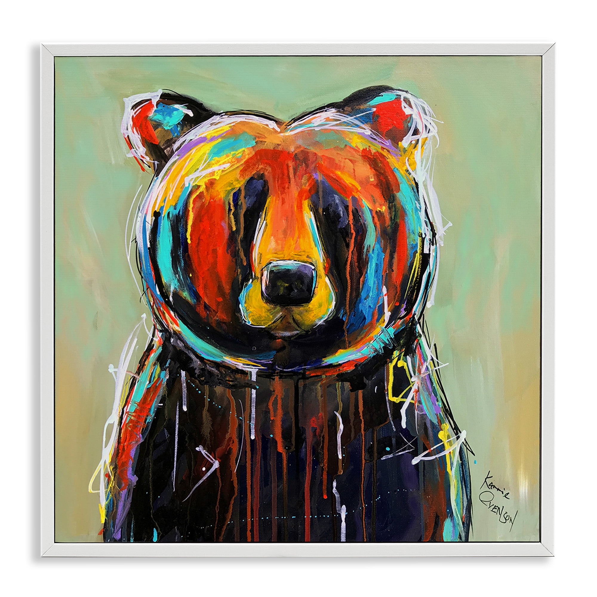 Stupell Industries Abstract Colorful Painted Black Bear Animals & Insects Painting White Framed Art Print Wall Art, 24 x 24