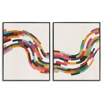 Stupell Industries Abstract Colorful Wave Abstract Painting Black Framed Art Print Wall Art, 11 x 14, Set of 2