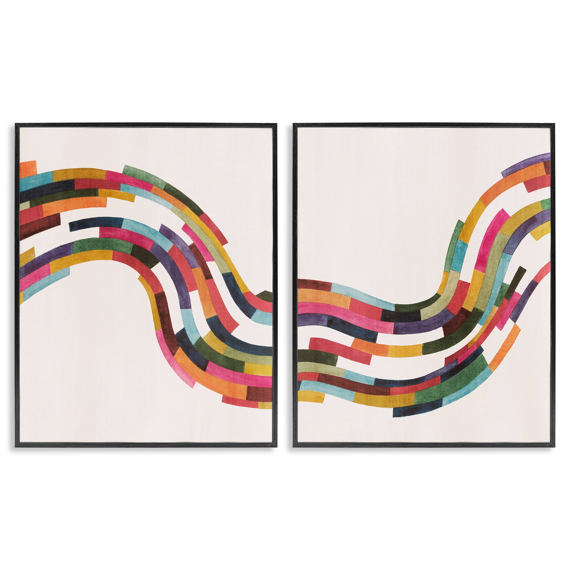 Stupell Industries Abstract Colorful Wave Abstract Painting Black Framed Art Print Wall Art, 24 x 30, Set of 2