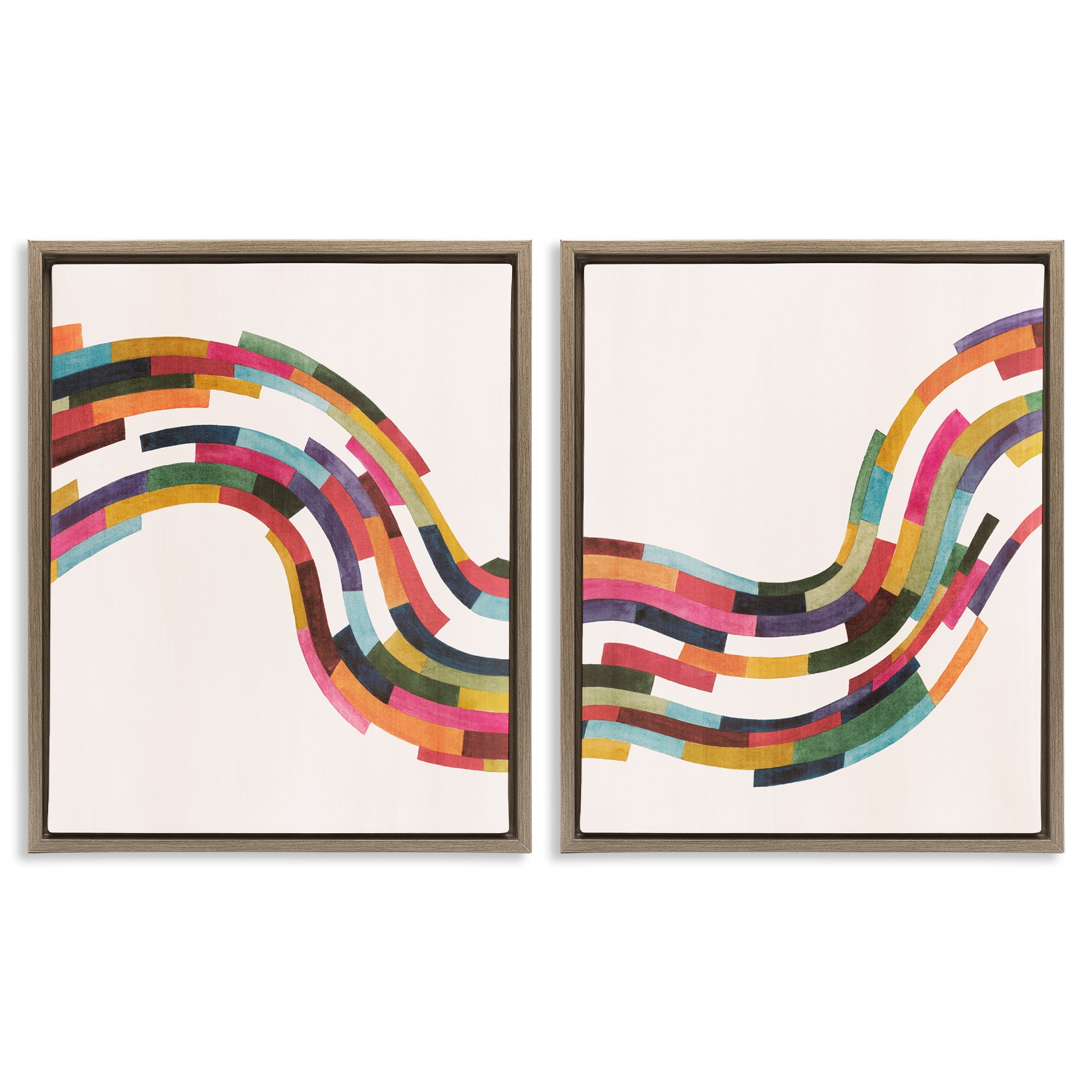 Stupell Industries Abstract Colorful Wave Abstract Painting Brown Floater Framed Canvas Art Print Wall Art, 31 x 25, Set of 2