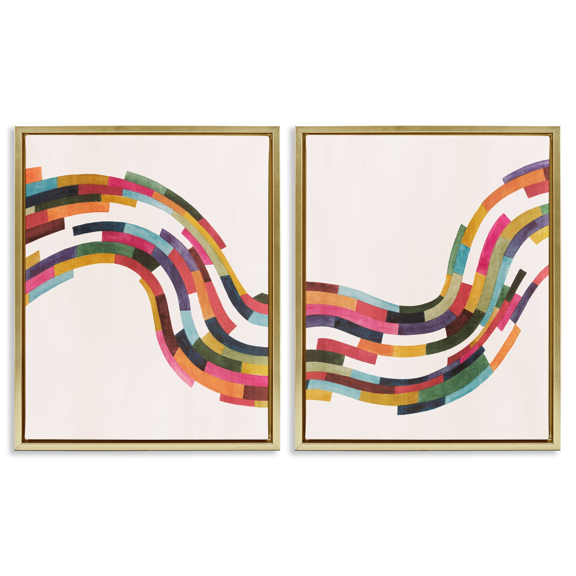 Stupell Industries Abstract Colorful Wave Abstract Painting Gold Floater Framed Canvas Art Print Wall Art, 17 x 21, Set of 2