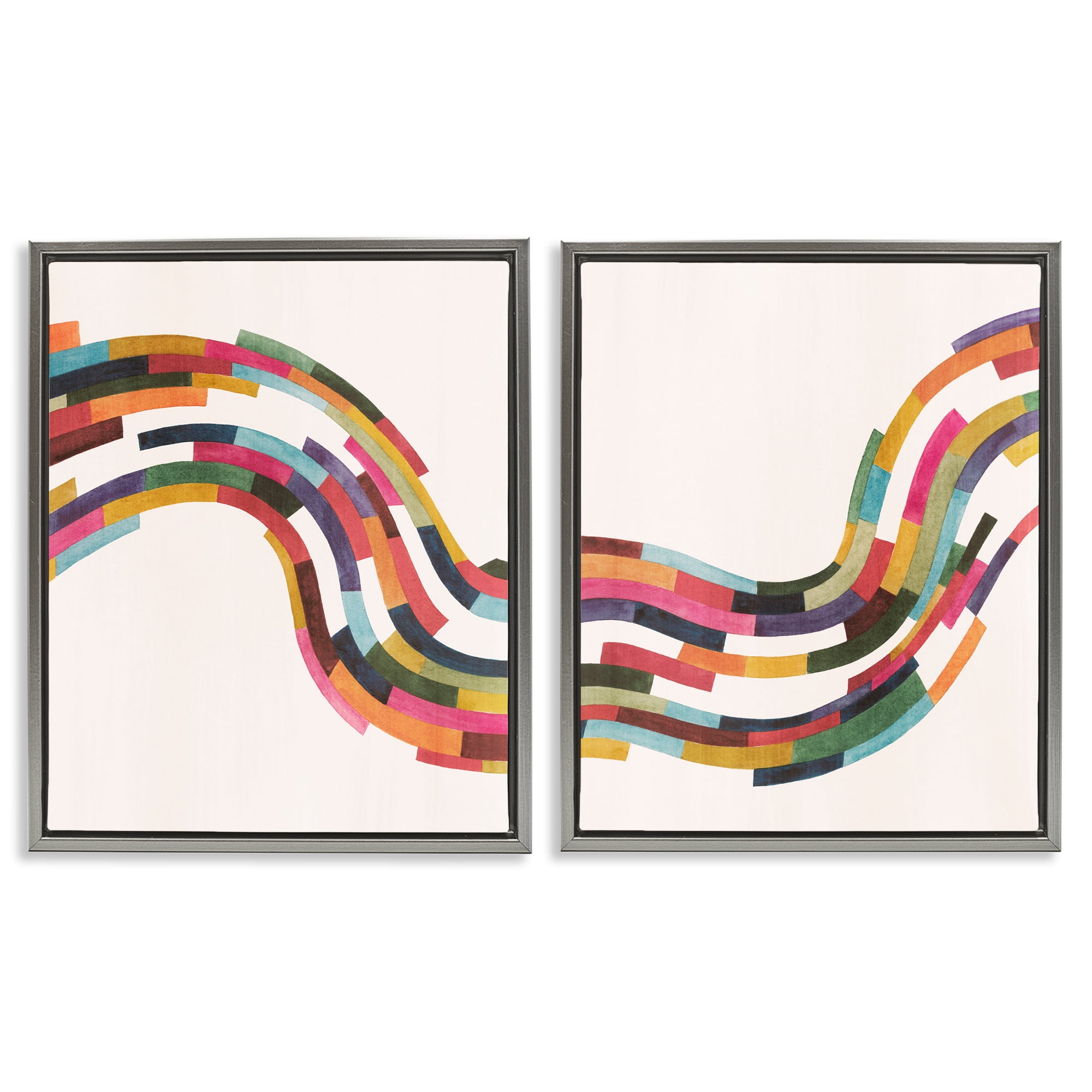Stupell Industries Abstract Colorful Wave Abstract Painting Gray Floater Framed Canvas Art Print Wall Art, 17 x 21, Set of 2