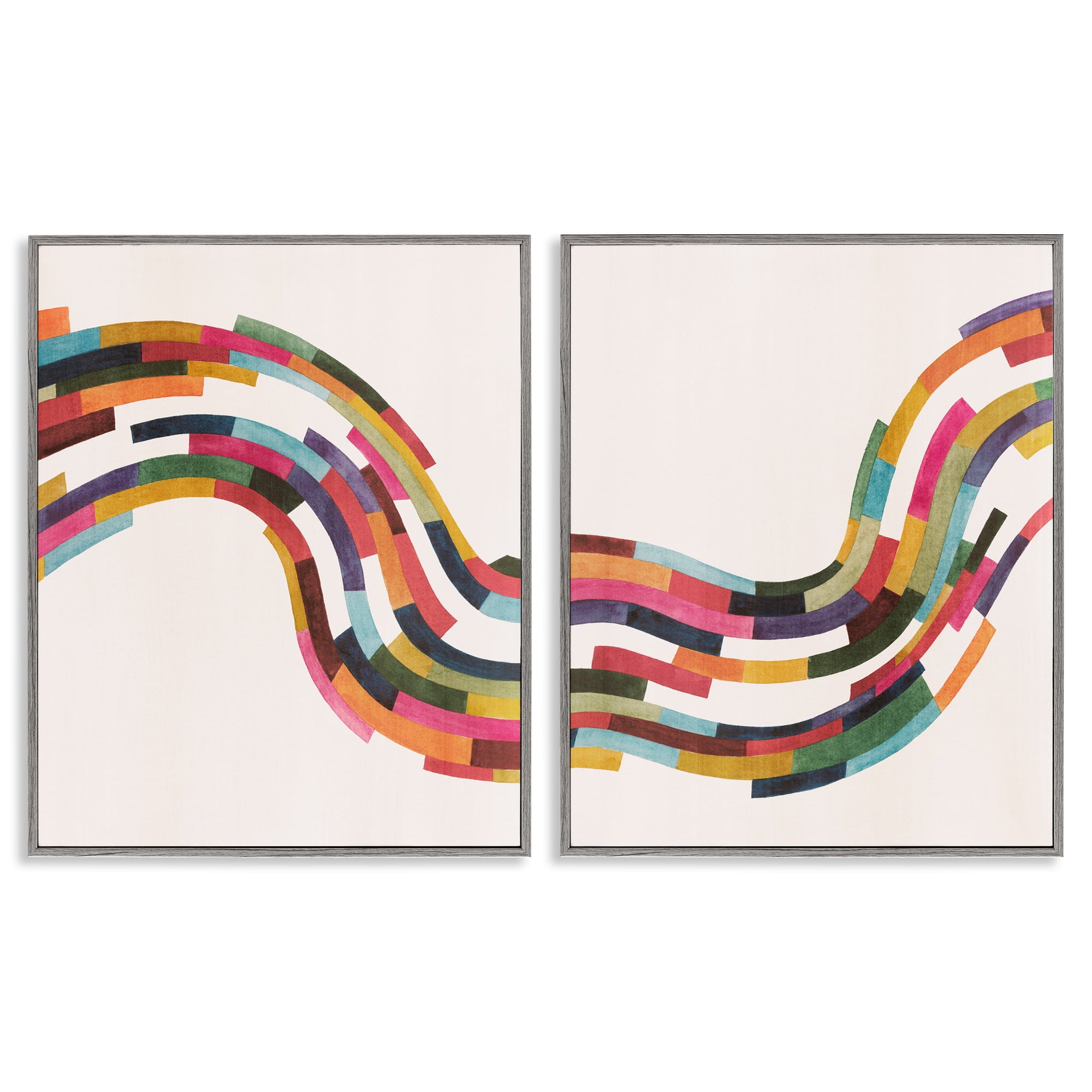 Stupell Industries Abstract Colorful Wave Abstract Painting Gray Framed Art Print Wall Art, 24 x 30, Set of 2