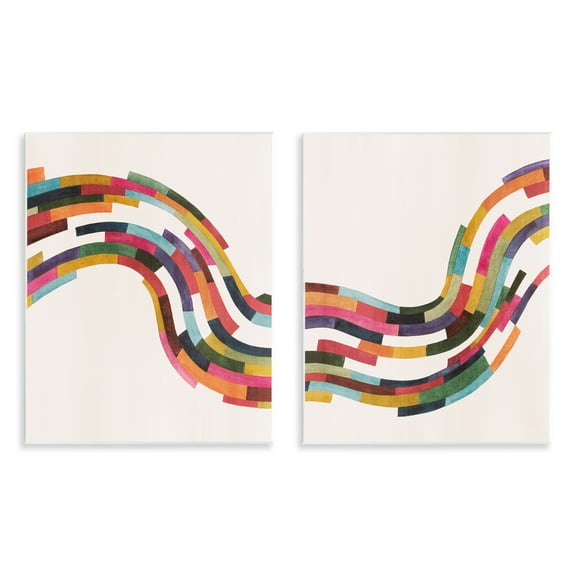 Stupell Industries Abstract Colorful Wave Abstract Painting Unframed Art Print Wall Art, 11 x 14, Set of 2