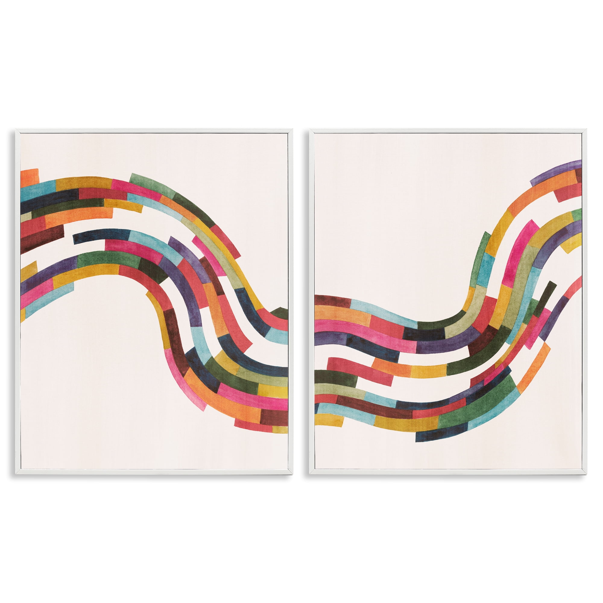 Stupell Industries Abstract Colorful Wave Abstract Painting White Framed Art Print Wall Art, 24 x 30, Set of 2