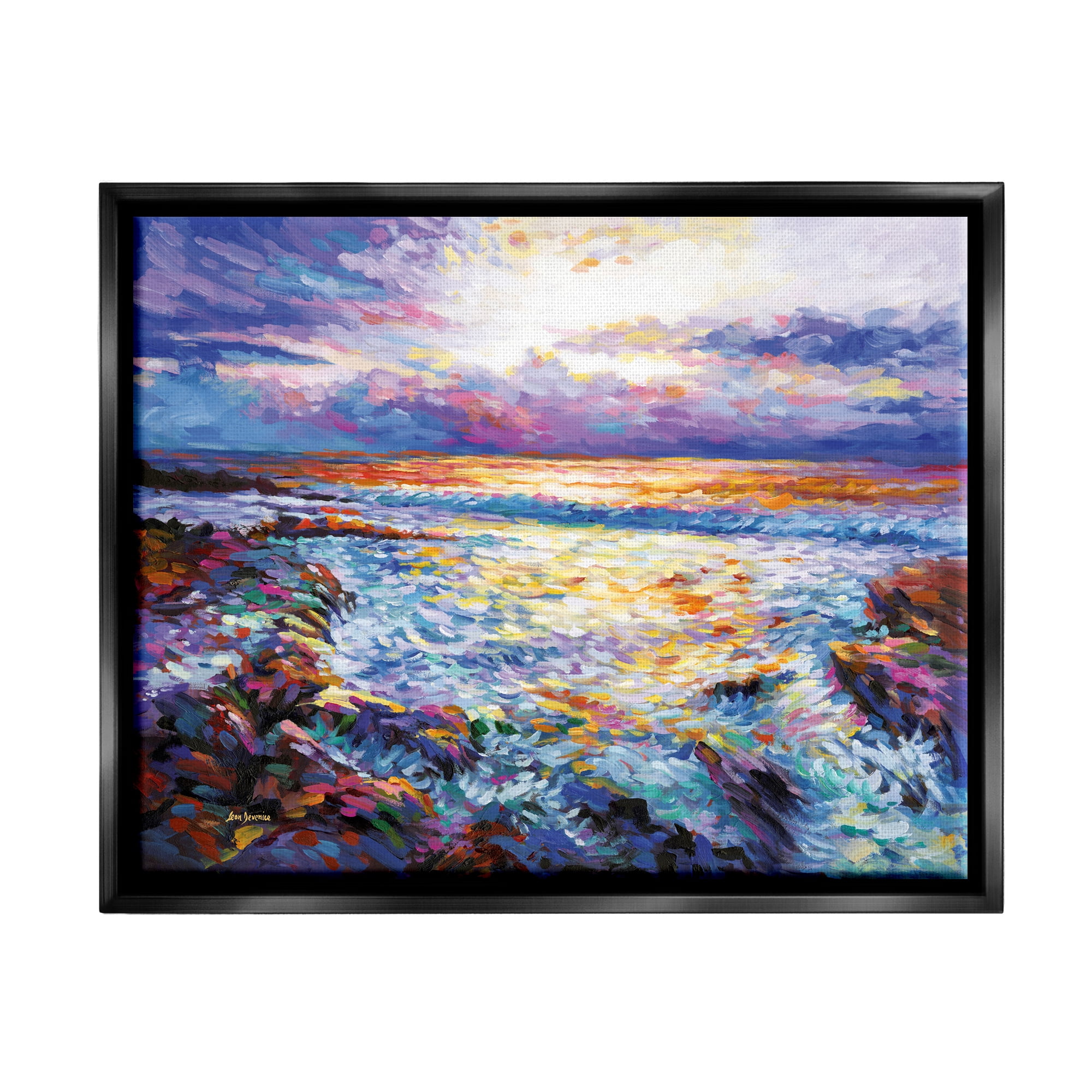 Stupell Industries Abstract Contemplation by the Sea Nature Painting Black Floater Framed Canvas Art Print Wall Art, 21 x 17