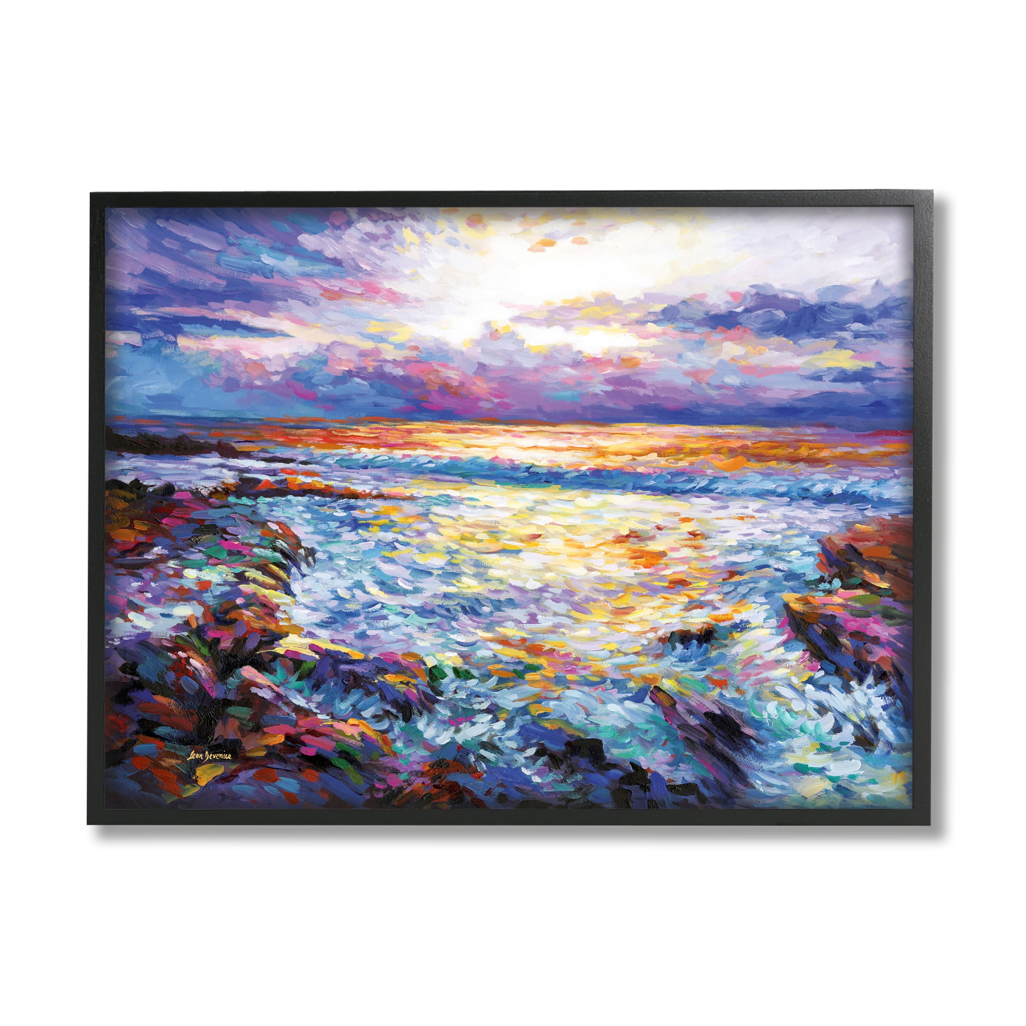 Stupell Industries Abstract Contemplation by the Sea Nature Painting Black Framed Art Print Wall Art, 20 x 16