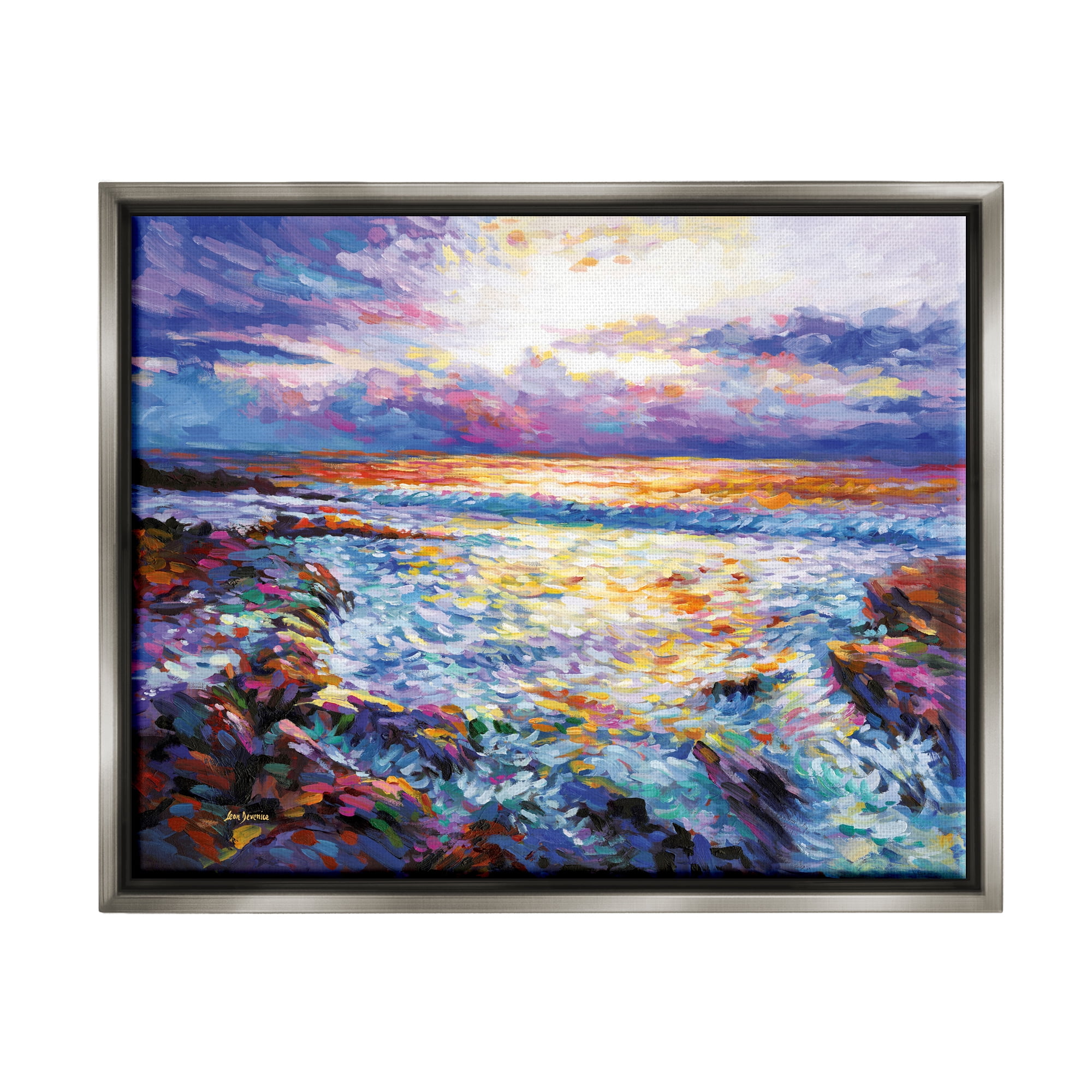 Stupell Industries Abstract Contemplation by the Sea Nature Painting Gray Floater Framed Canvas Art Print Wall Art, 21 x 17