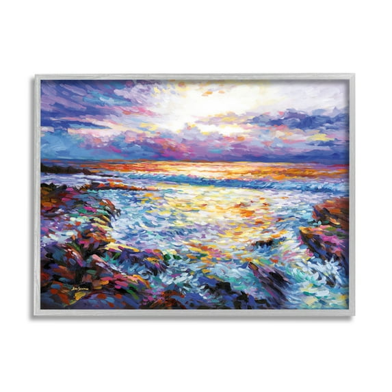 Stupell Industries Abstract Contemplation by the Sea Nature Painting Gray Framed Art Print Wall Art, 20 x 16