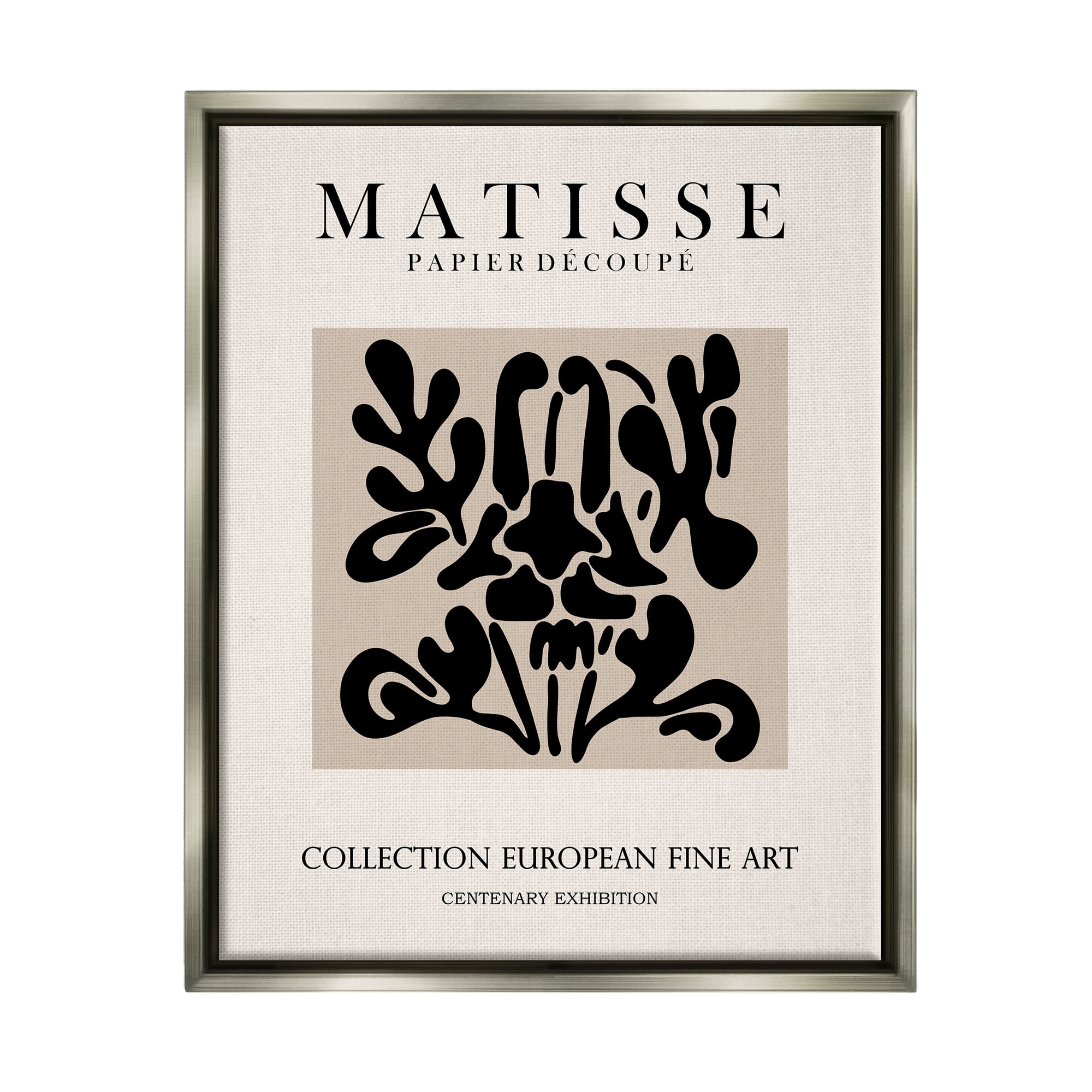 Stupell Industries Abstract Contemporary Black Floral Design Matisse Typography Luster Gray Framed Floating Canvas Wall Art, 24x30, by Ros Ruseva