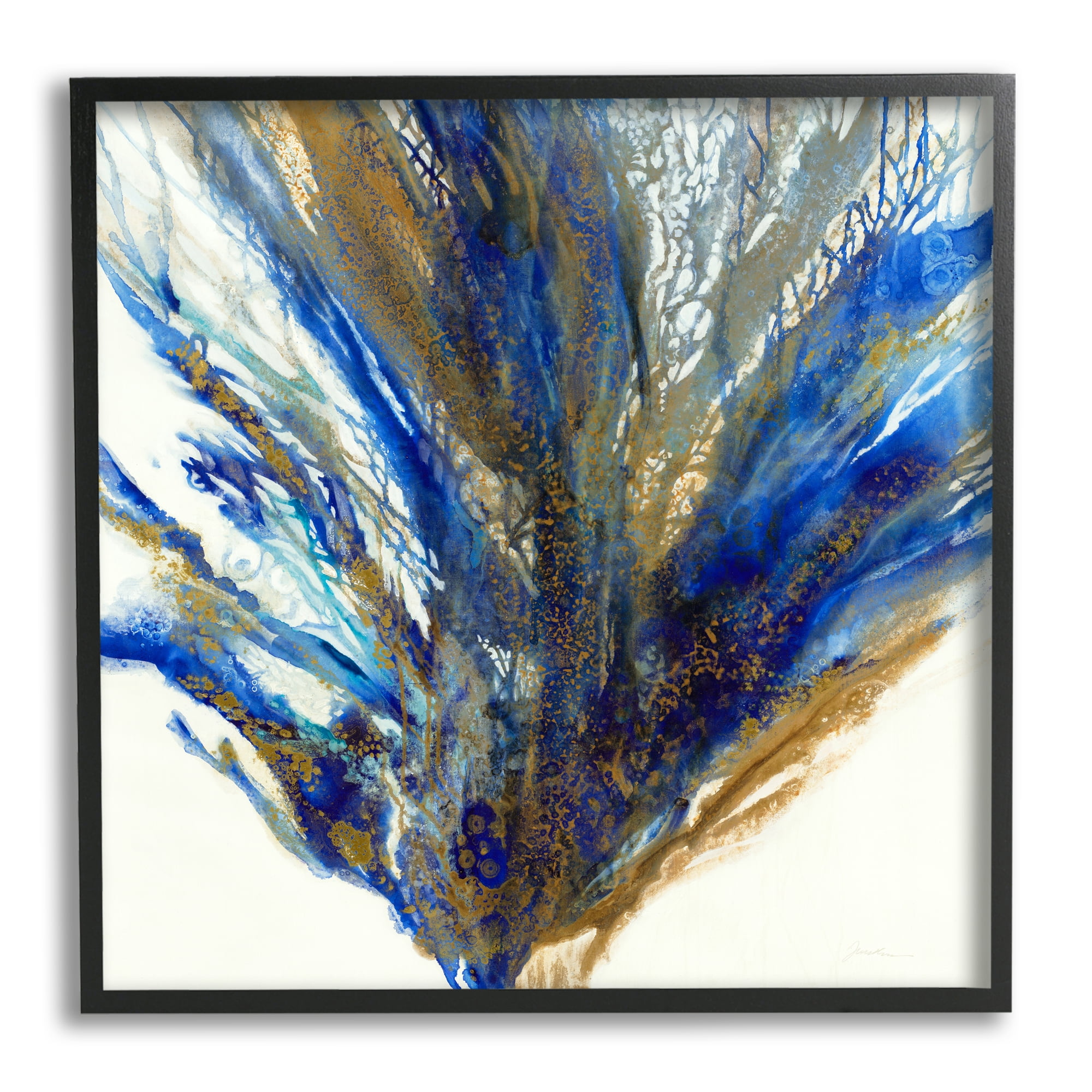 Stupell Industries Abstract Coral Burst Nautical Blue Brown Expression Abstract Painting Black Framed Art Print Wall Art, 12 x 12