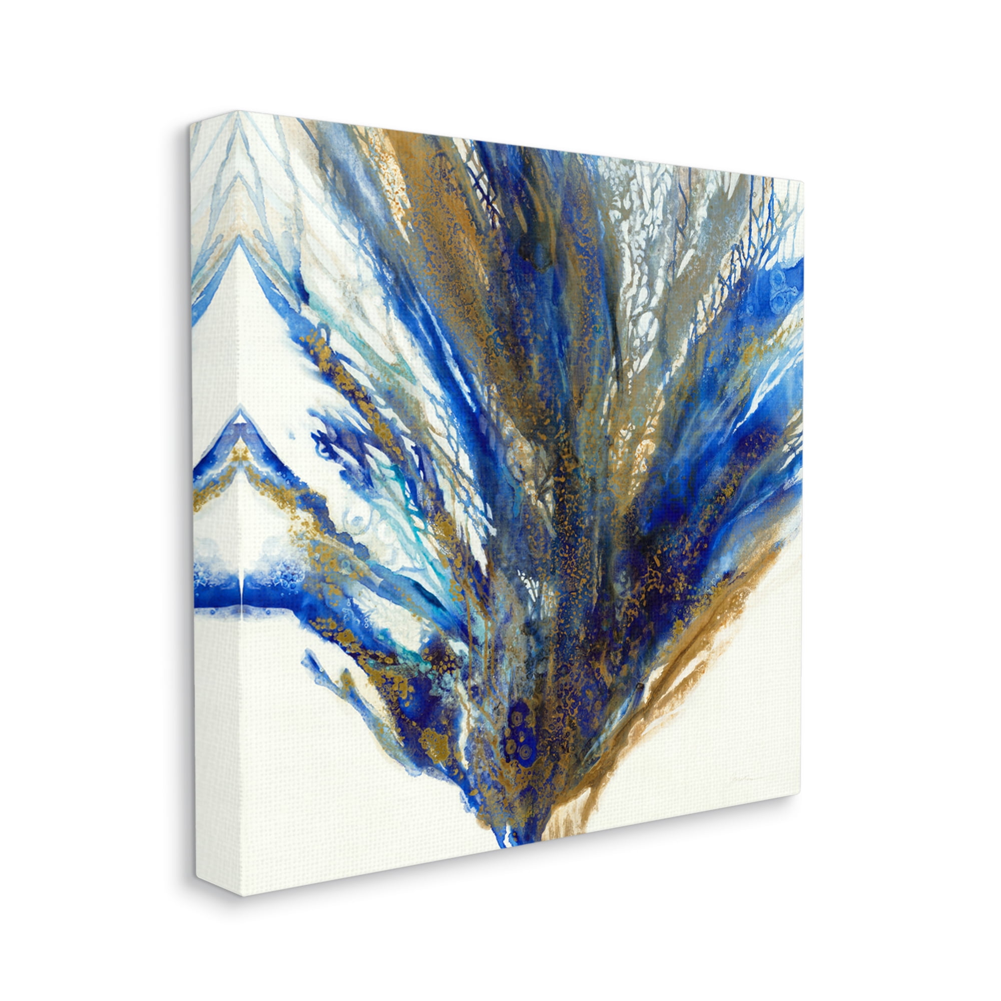 Stupell Industries Abstract Coral Burst Nautical Blue Brown Expression Abstract Painting Gallery Wrapped Canvas Print Wall Art, 24 x 24