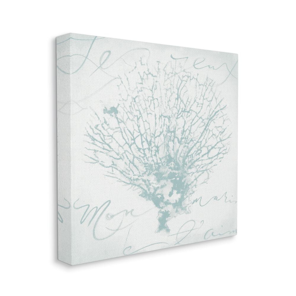 Stupell Industries Abstract Coral Over Text Teal White Calligraphy Design Canvas Wall Art Design by Liz Jardine, 24" x 24"