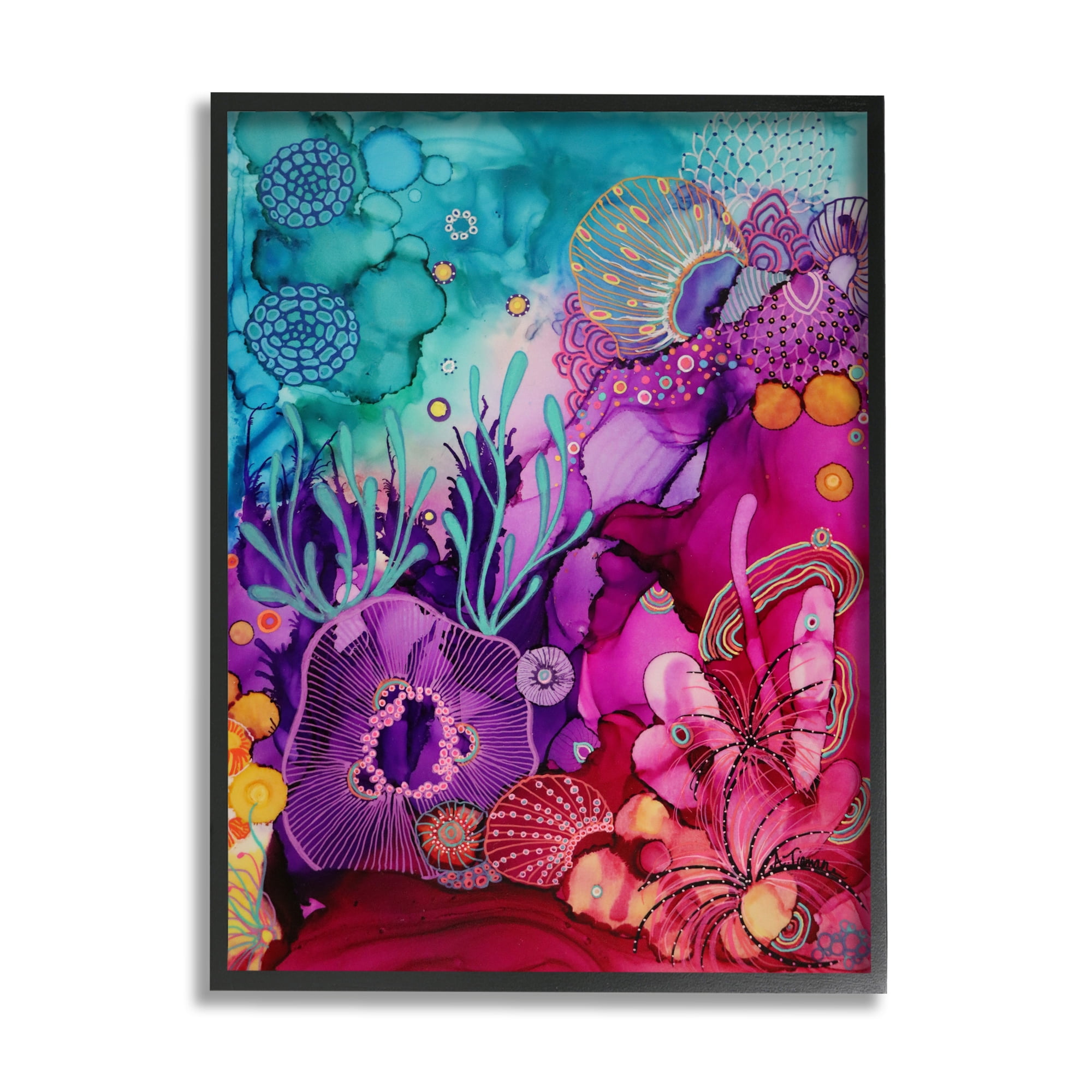 Stupell Industries Abstract Coral Pattern Abstract Painting Black Framed Art Print Wall Art, 24 x 30