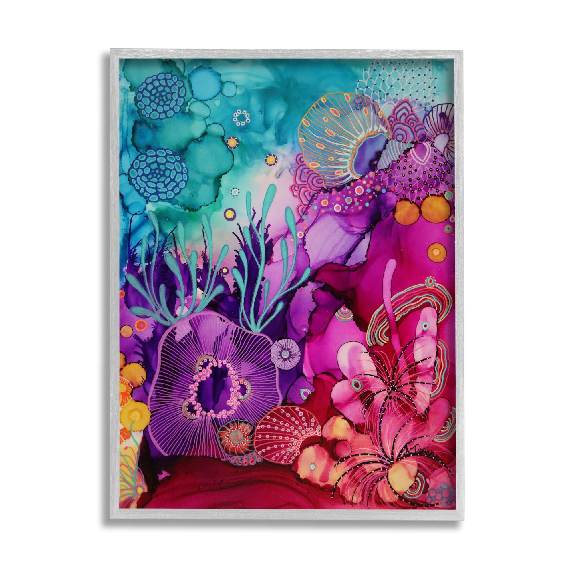 Stupell Industries Abstract Coral Pattern Abstract Painting Gray Framed Art Print Wall Art, 24 x 30