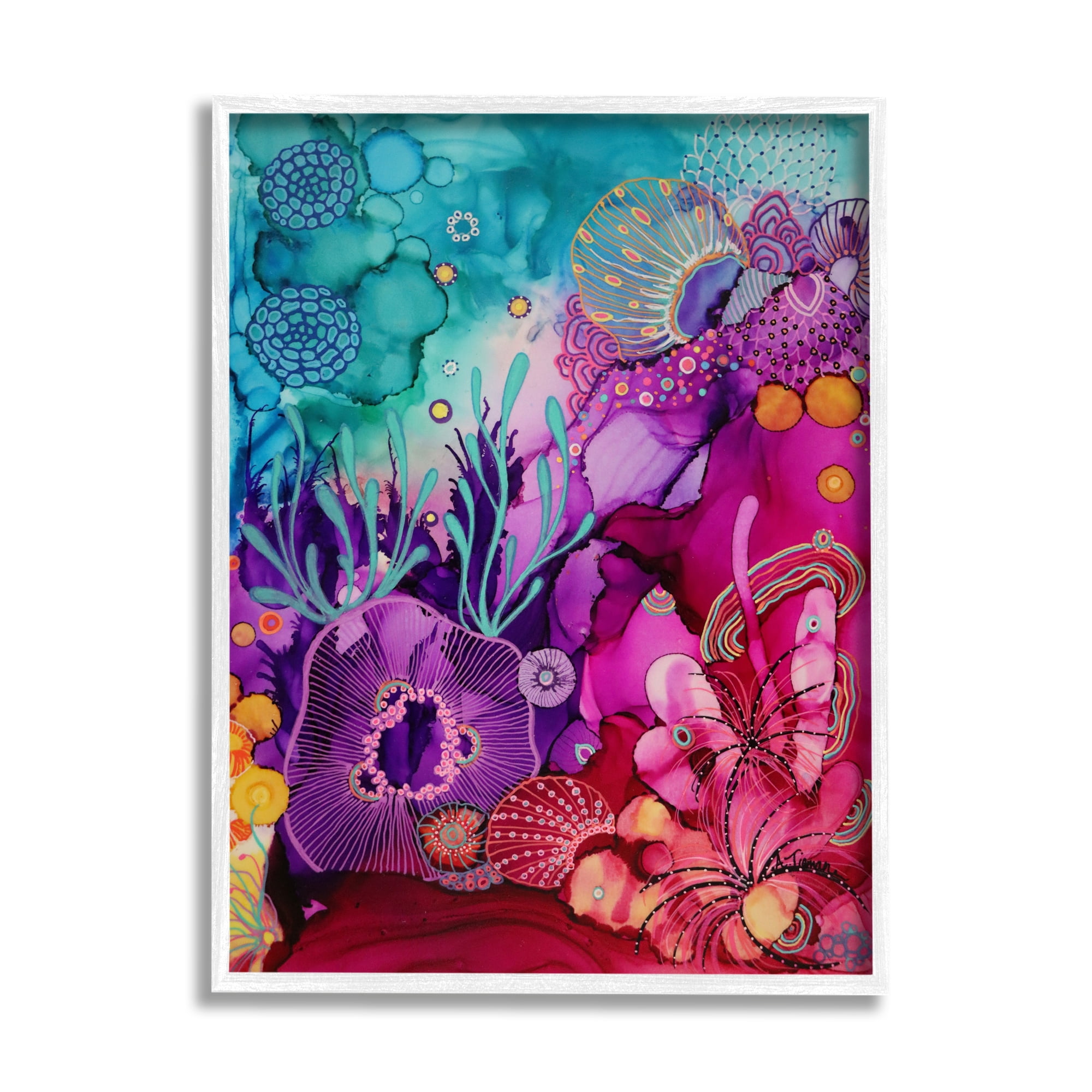 Stupell Industries Abstract Coral Pattern Abstract Painting White Framed Art Print Wall Art, 24 x 30