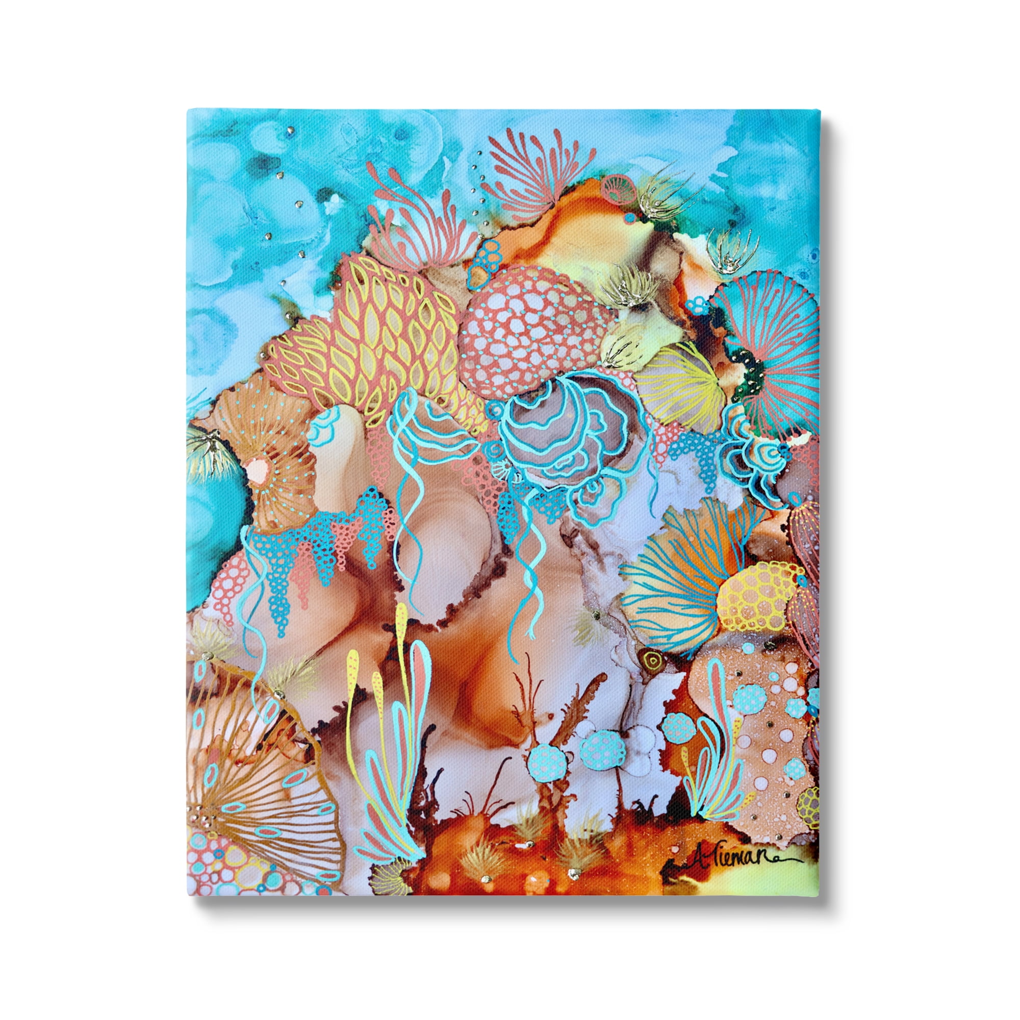 Stupell Industries Abstract Coral Reef Pattern Abstract Painting Gallery Wrapped Canvas Art Print Wall Art, 30 x 40